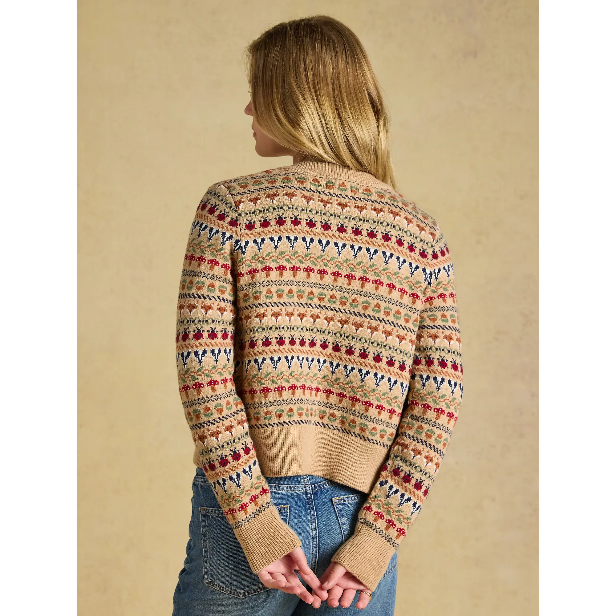 Product image 3 of 8 of Joules Women's Woodland Pattern Cotton Blend Knitted Cardigan - Oatmeal