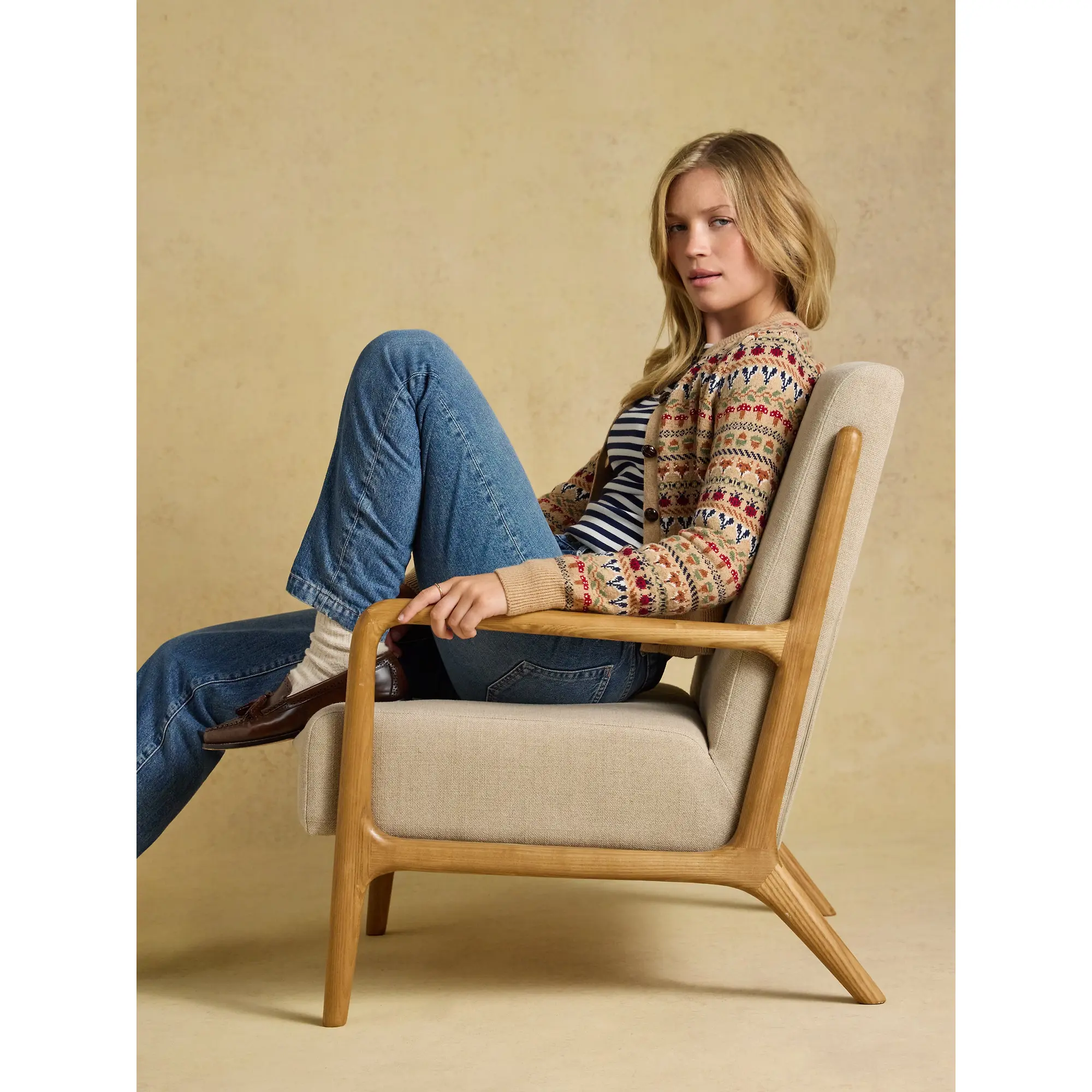 Product image 4 of 8 of Joules Women's Woodland Pattern Cotton Blend Knitted Cardigan - Oatmeal