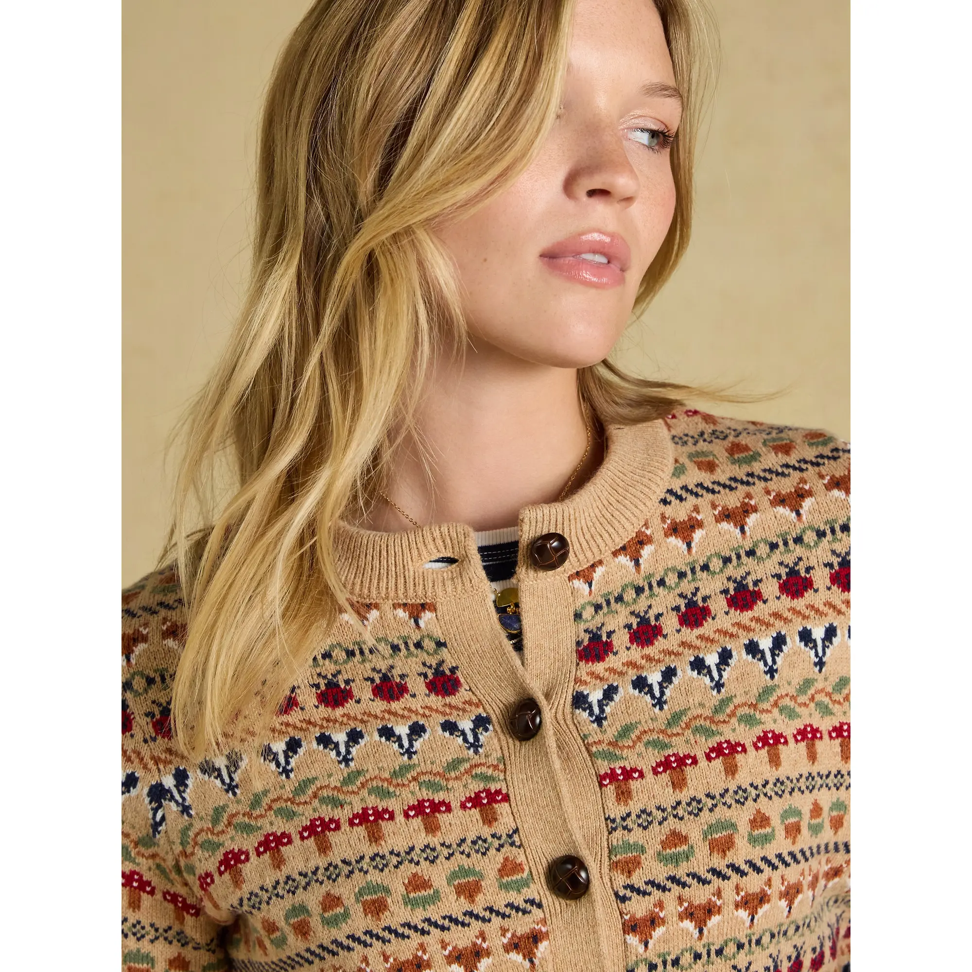 Product image 5 of 8 of Joules Women's Woodland Pattern Cotton Blend Knitted Cardigan - Oatmeal