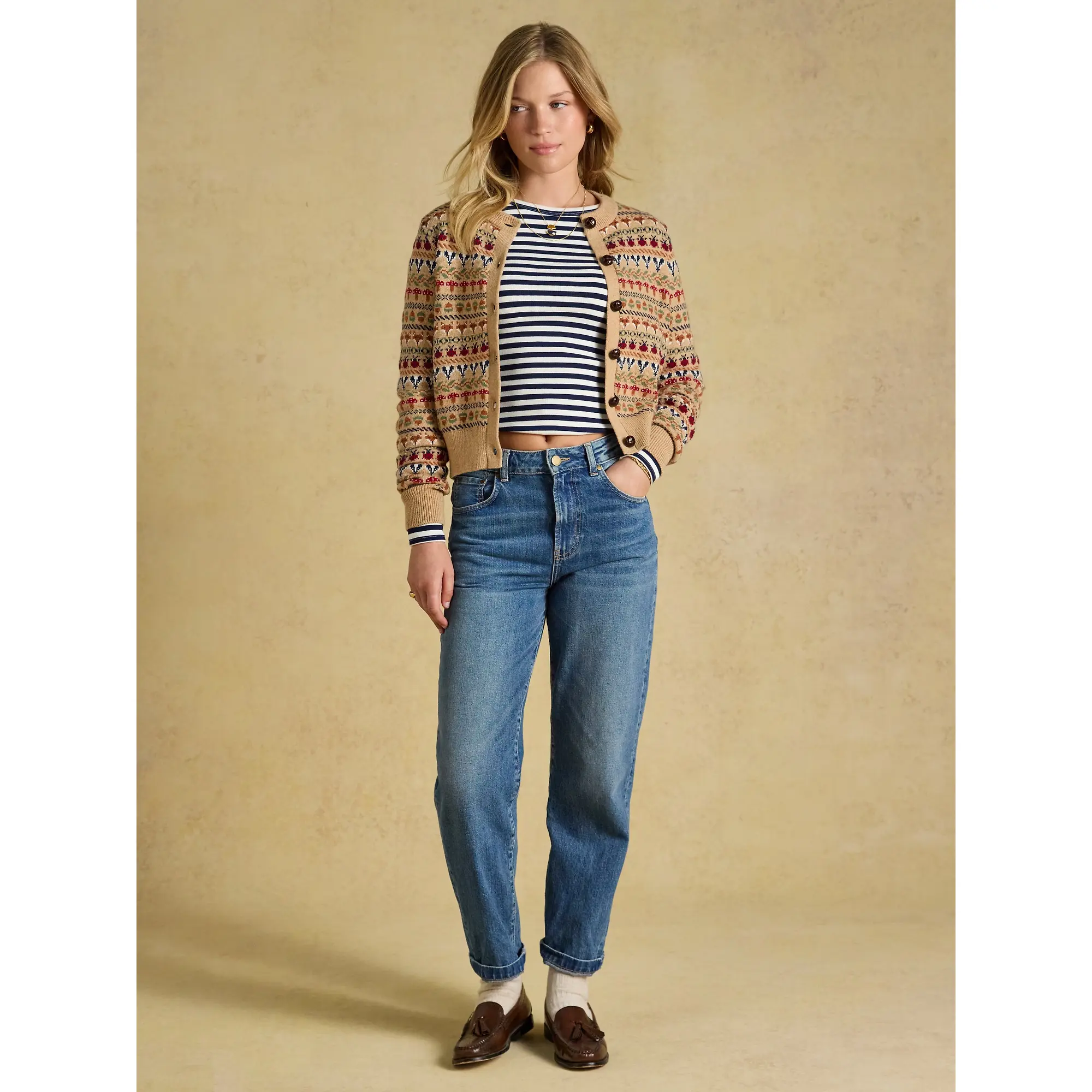 Product image 8 of 8 of Joules Women's Woodland Pattern Cotton Blend Knitted Cardigan - Oatmeal