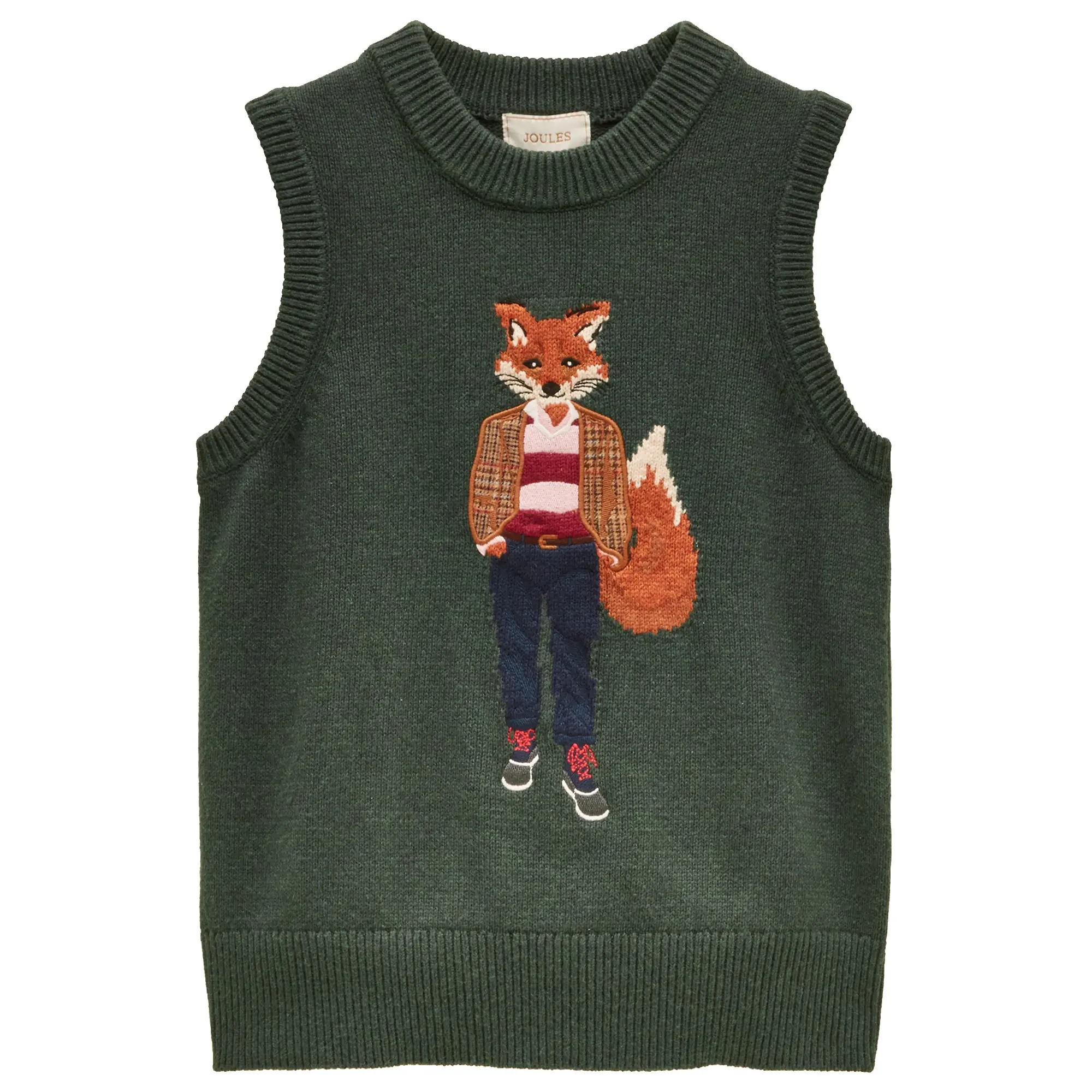 Product image 1 of 7 of Joules Women's Jonty Fox Crew Neck Cotton Blend Knitted Vest - Green