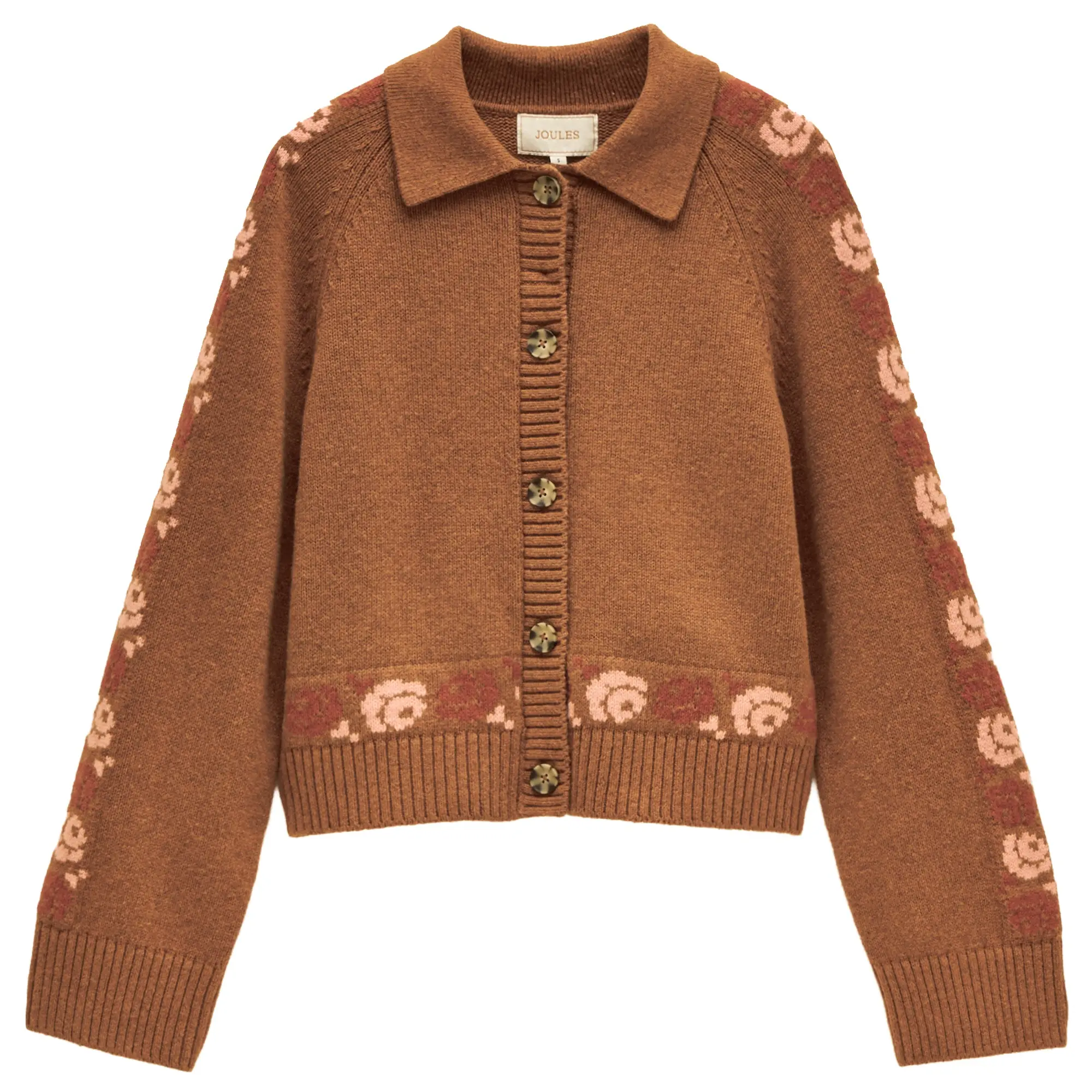 Product image 1 of 7 of Joules Women's Embroidered Cowboy Cotton Blend Knitted Cardigan - Tan Brown