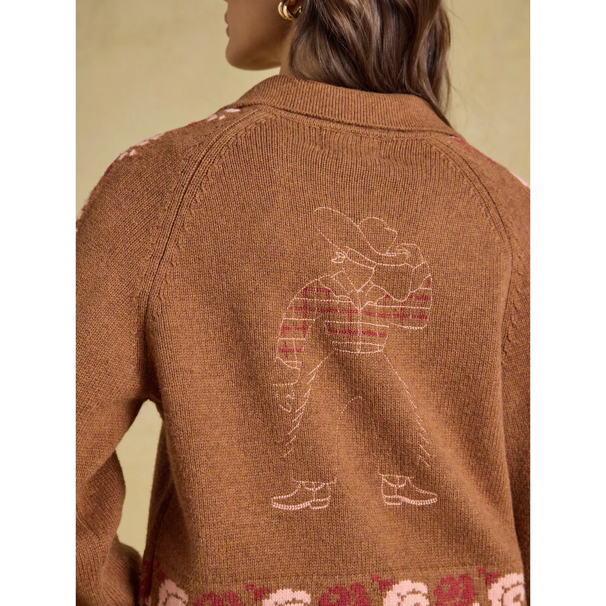 Product image 5 of 7 of Joules Women's Embroidered Cowboy Cotton Blend Knitted Cardigan - Tan Brown