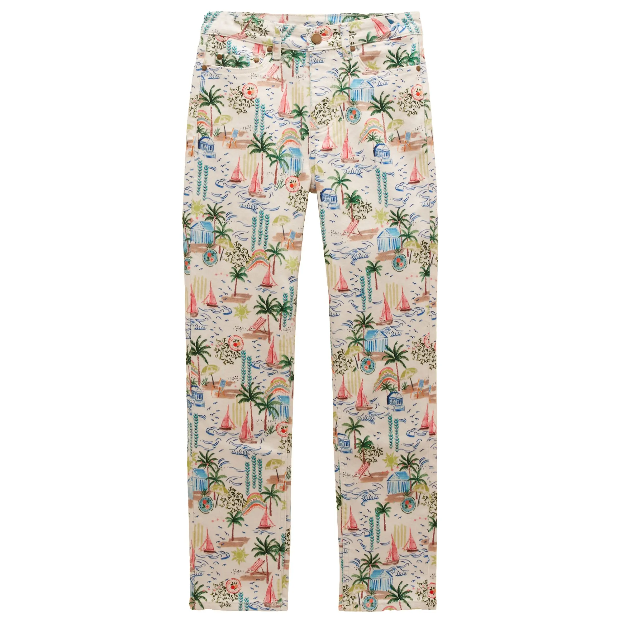 Product image 1 of 7 of Joules Women's Straight Fit Slim Mid Rise Jeans - Coastal Scene Print