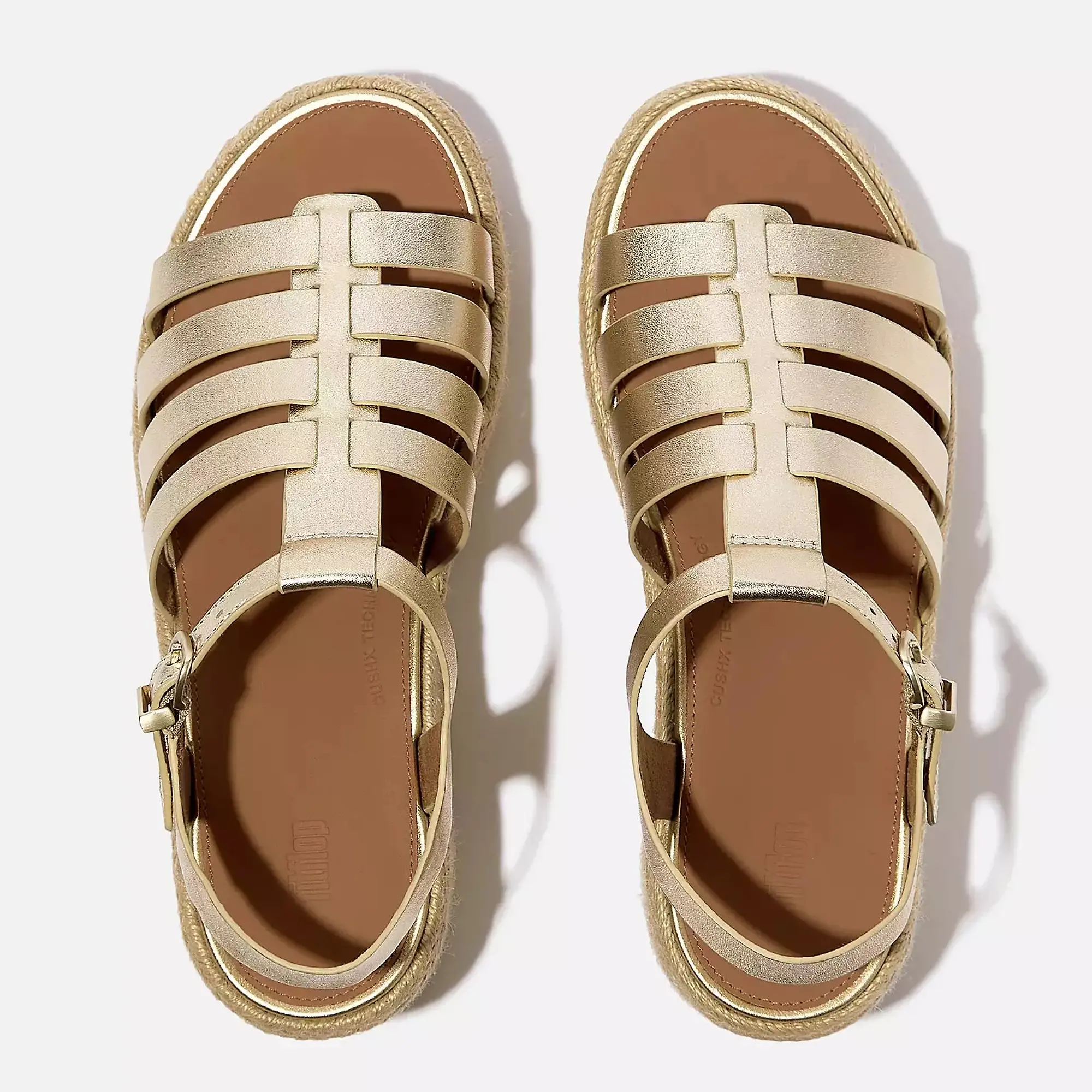 Product image 4 of 5 of FitFlop Women's PLATFFORMS Espadrille Metallic-Leather Fisherman Wedge Sandals - Platino