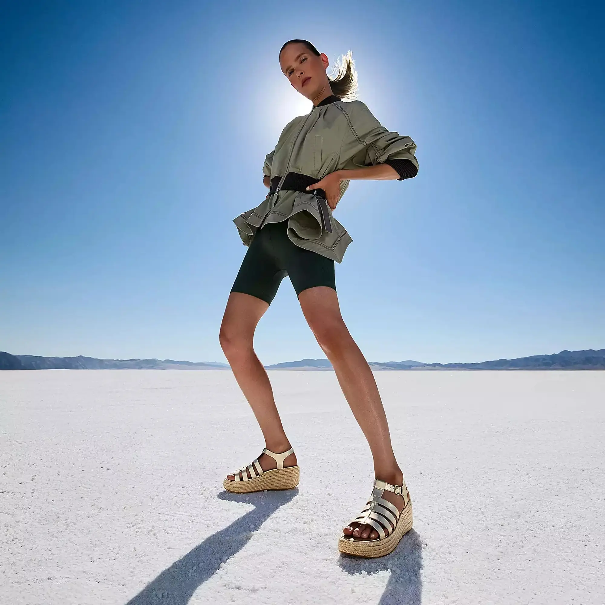 Product image 5 of 5 of FitFlop Women's PLATFFORMS Espadrille Metallic-Leather Fisherman Wedge Sandals - Platino