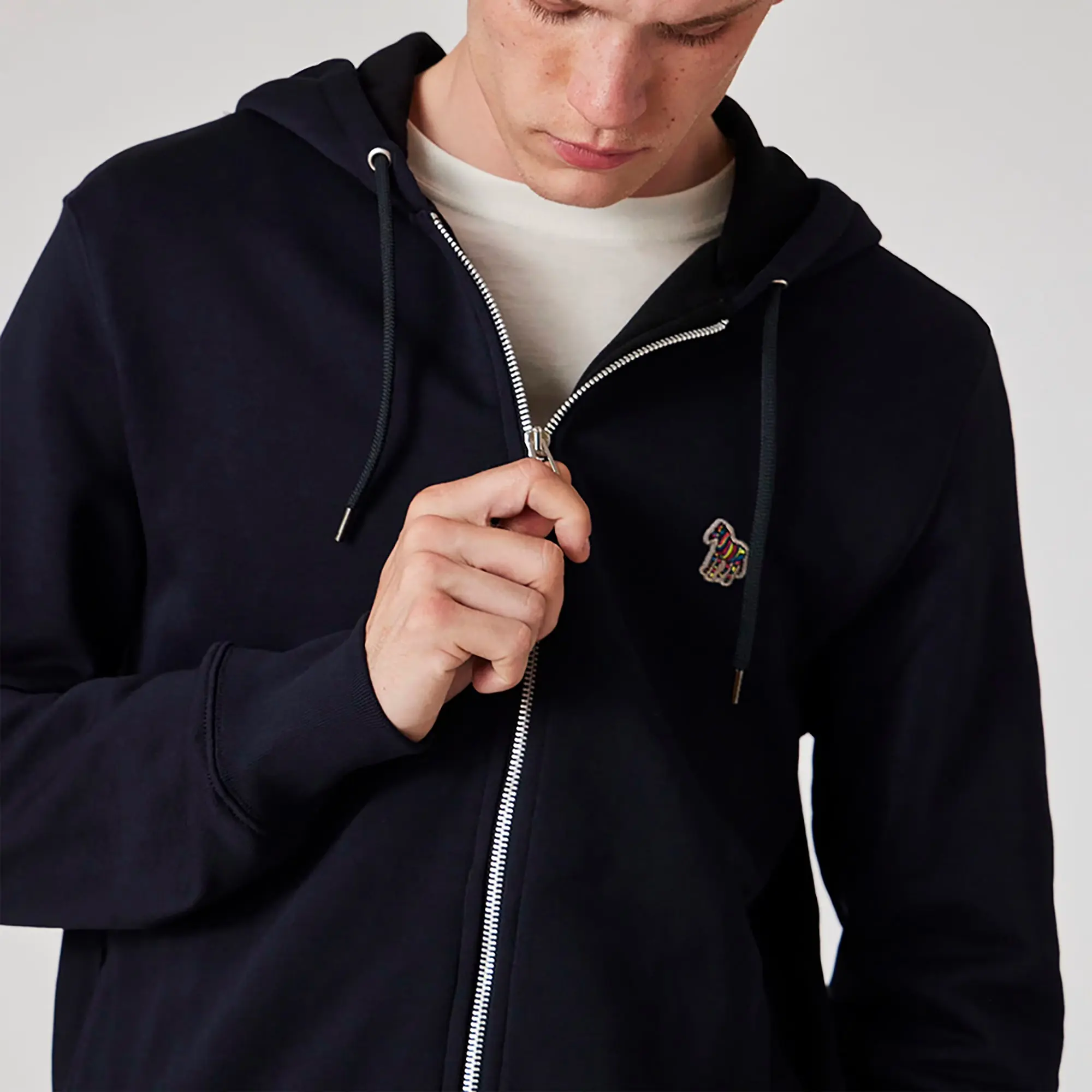Product image 2 of 6 of PS By Paul Smith Men's Cotton Zip-Front Zebra Logo Hoodie - Dark Navy