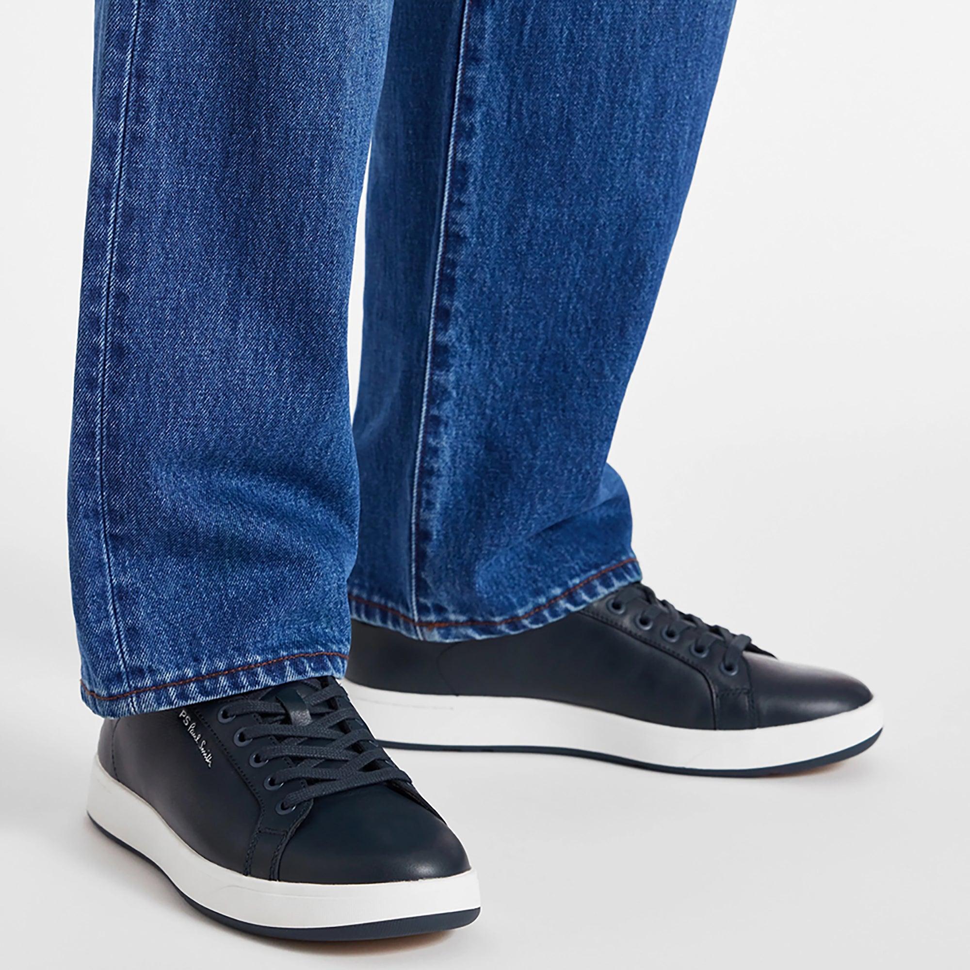 PS By Paul Smith Men's Leather 'Albany' 'Zebra' Trainers - Navy