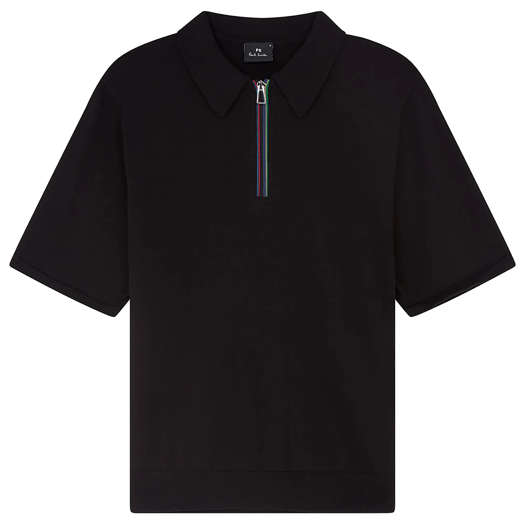 Product image 1 of 2 of PS By Paul Smith Men's 'Sports Stripe' Zip Knitted Cotton Polo Shirt - Black
