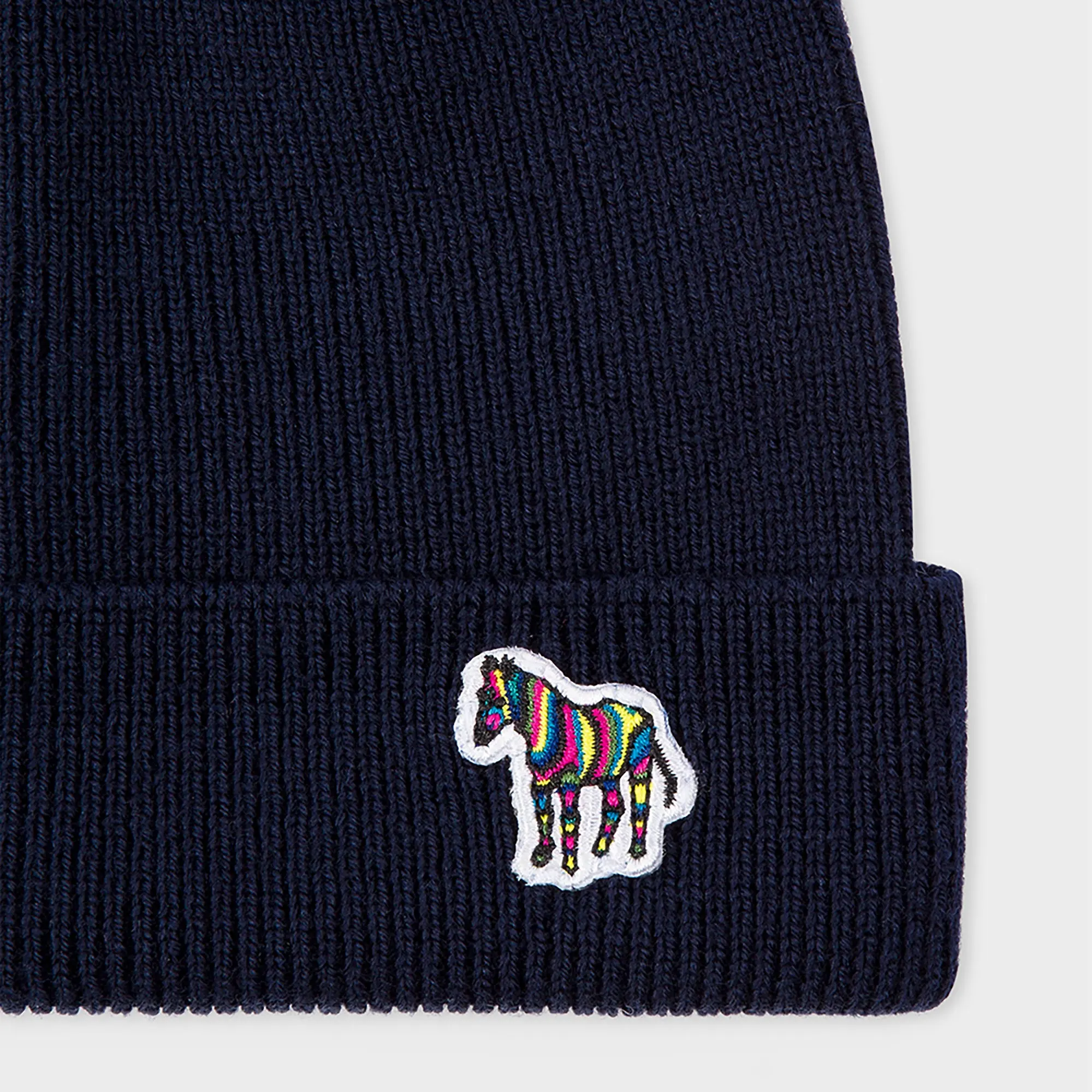 Product image 2 of 2 of Paul Smith Men's Zebra Logo Ribbed Lambswool Beanie Hat - Navy