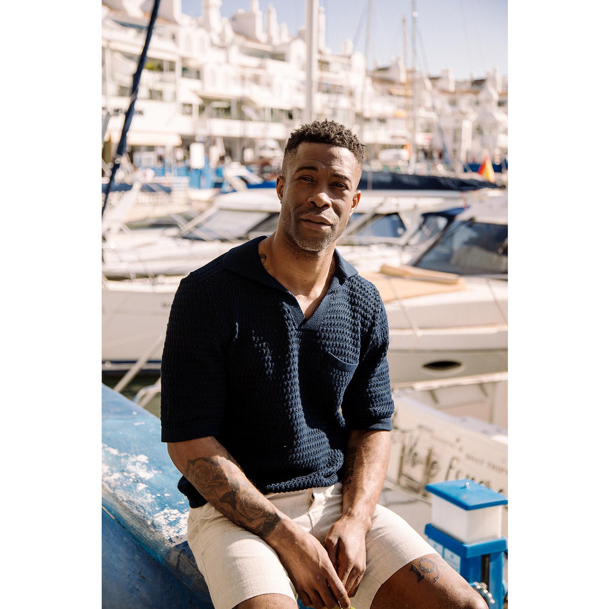 Peregrine Men's Island Crochet Polo Shirt - Navy | British Attire