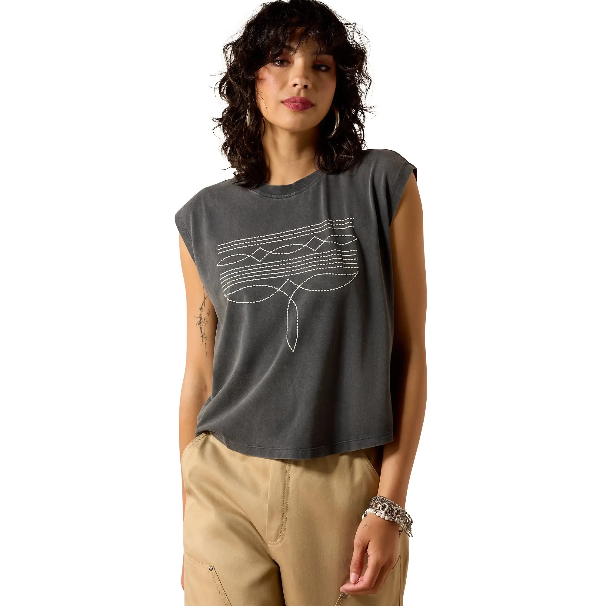 Product image 1 of 5 of Ariat Women's Dallas Cropped Sleeveless T-Shirt - Charcoal