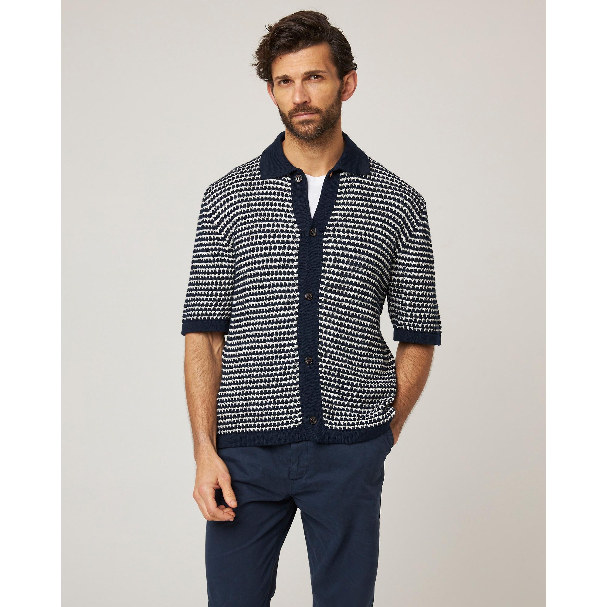 Peregrine Men's Island Crochet Shirt - Navy | British Attire