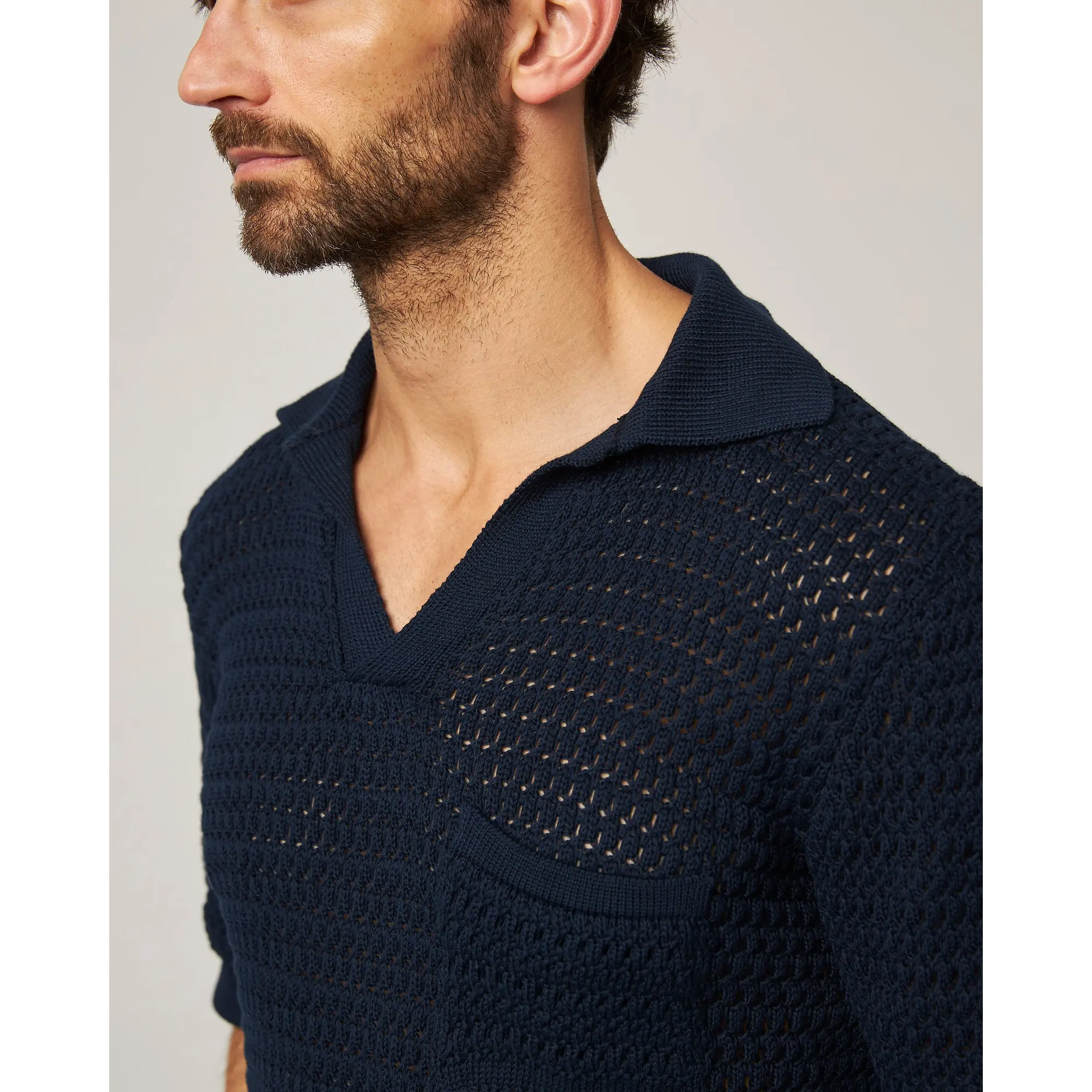 Product image 4 of 10 of Peregrine Men's Island Crochet Polo Shirt - Navy
