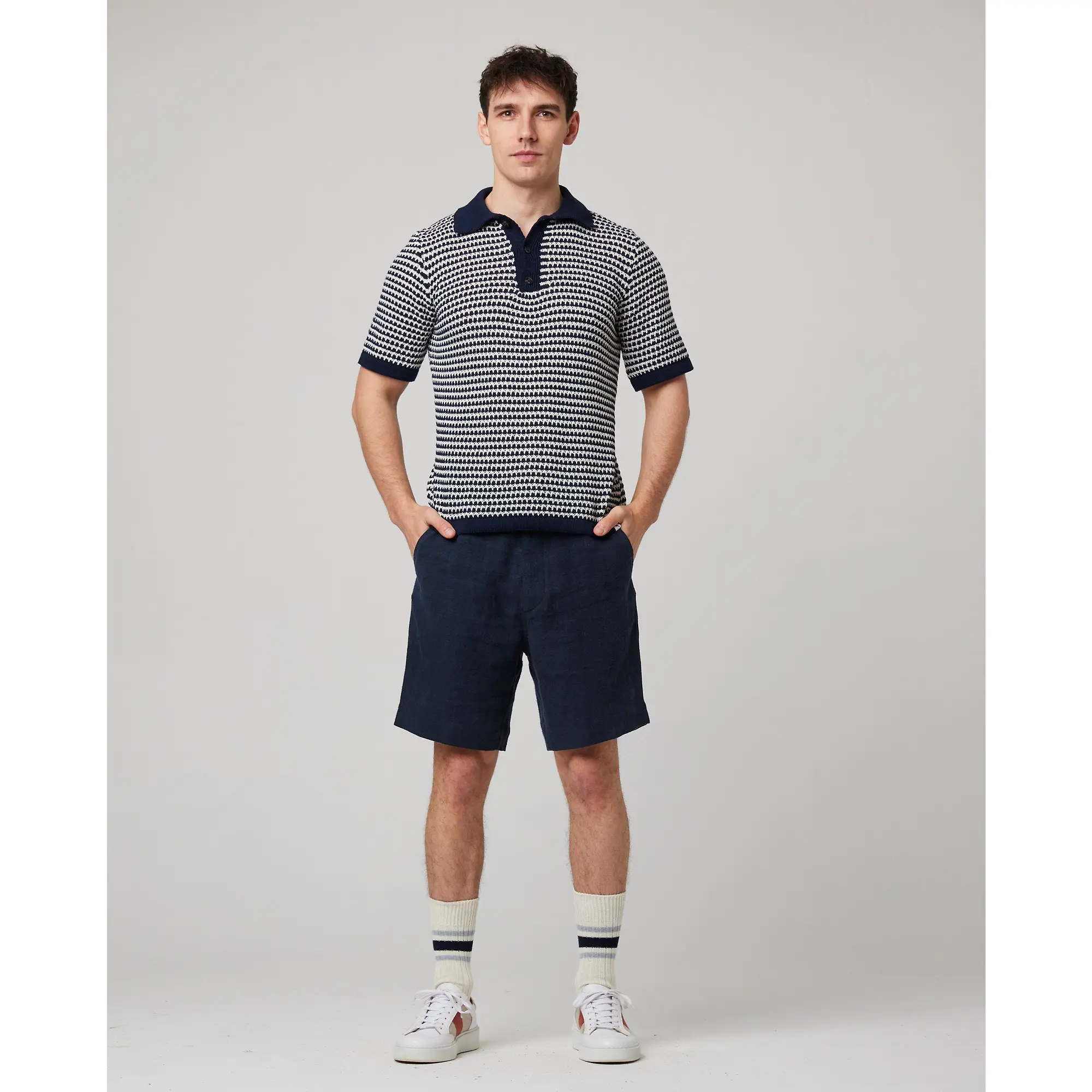 Product image 2 of 11 of Peregrine Men's Island Crochet Button Polo Shirt - Navy