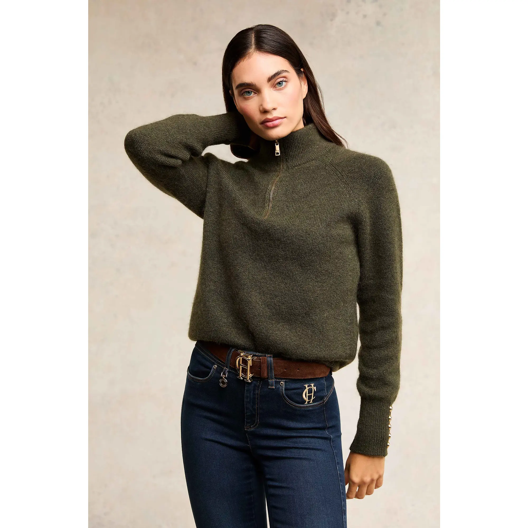 Product image 4 of 7 of Holland Cooper Women's Tori Quarter Zip Knit - Forest Green