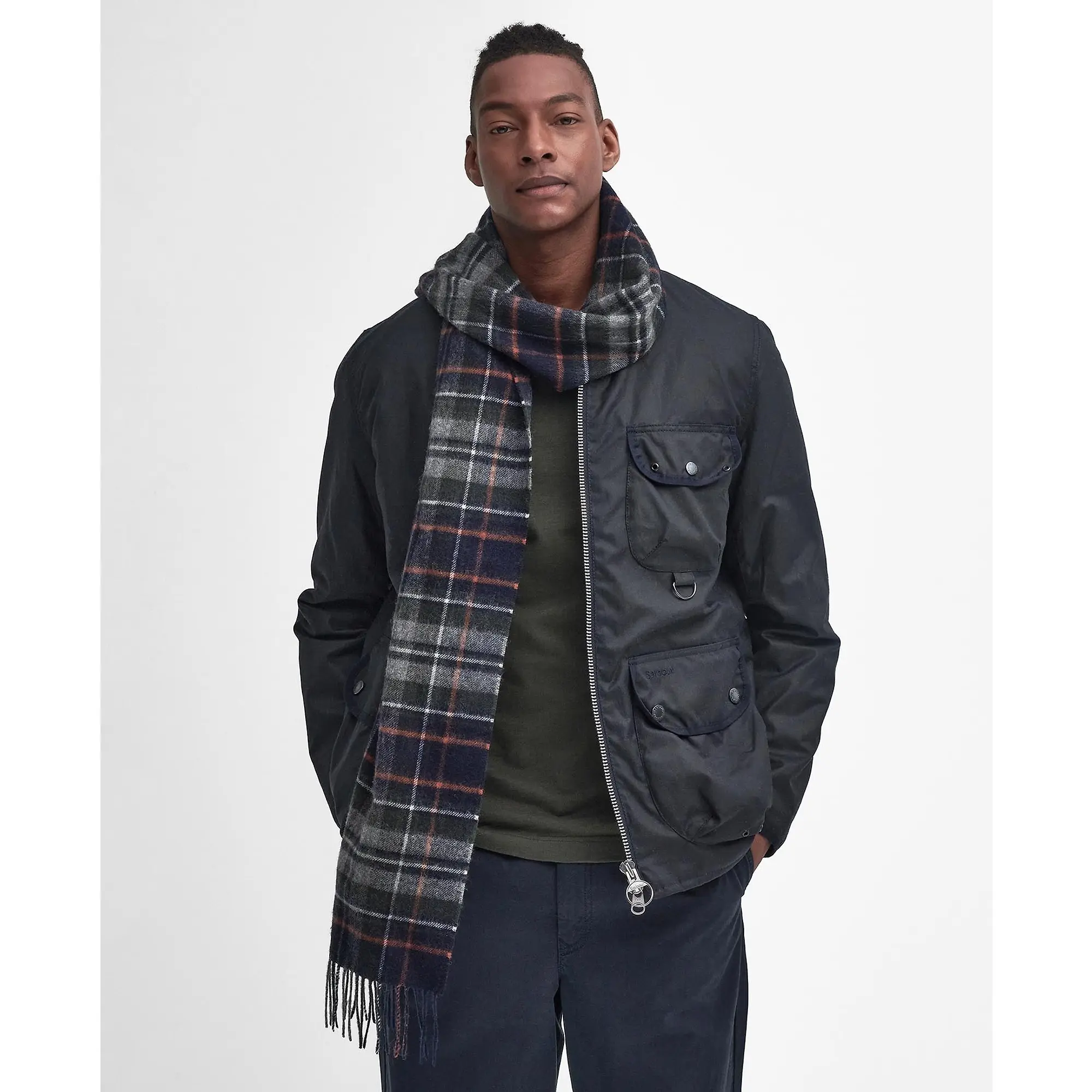 Product image 2 of 5 of Barbour New Check Tartan Scarf - Lambswool & Cashmere Mix - Navy/Dark Ginger