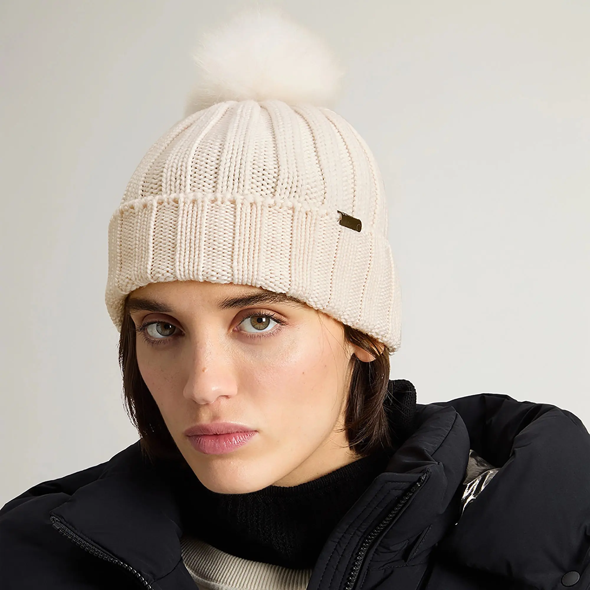 Product image 2 of 5 of Woolrich Women's Cashmere Pom-Pom Beanie - Milky Cream