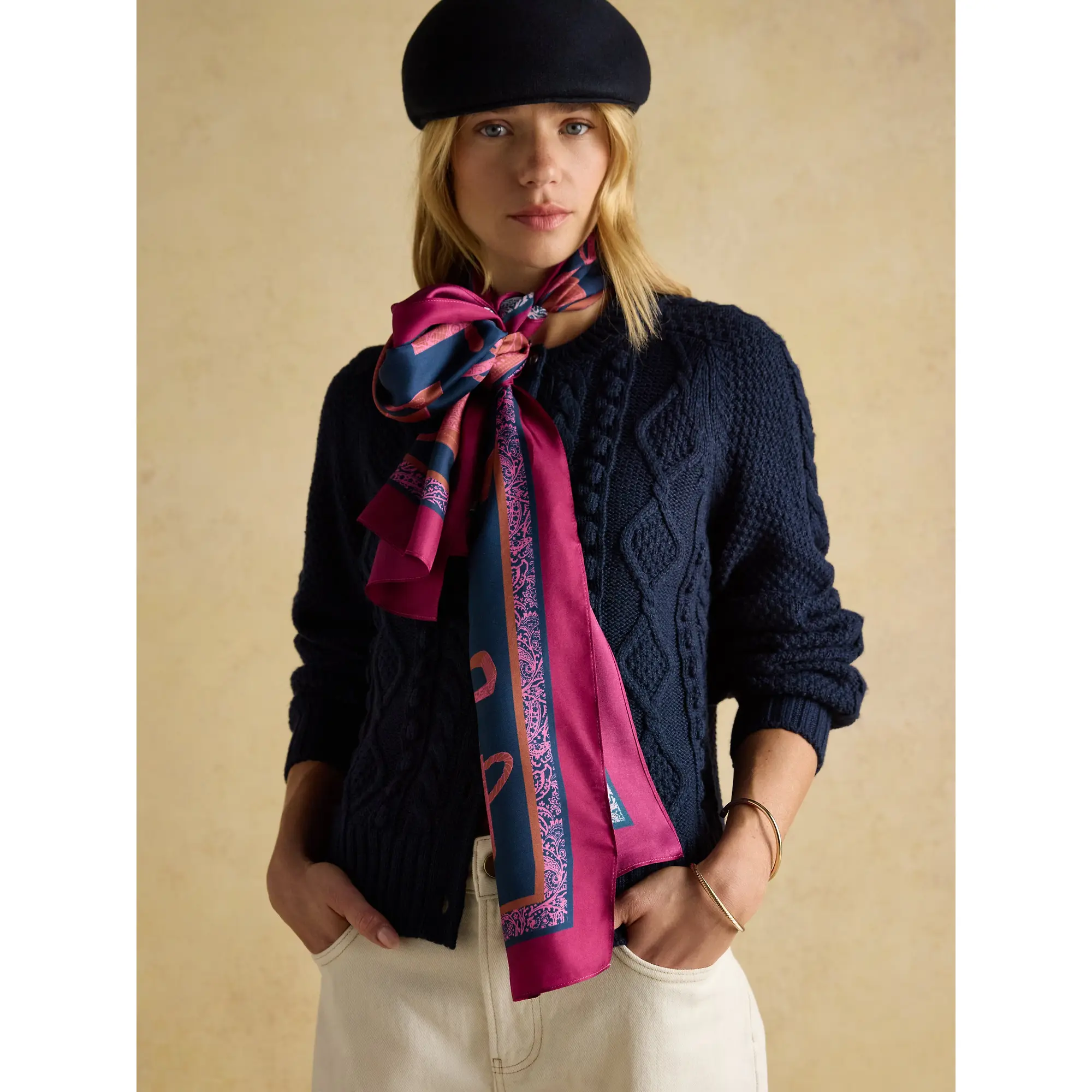 Product image 3 of 8 of Joules Women's Windsor Long Silk Scarf - Navy