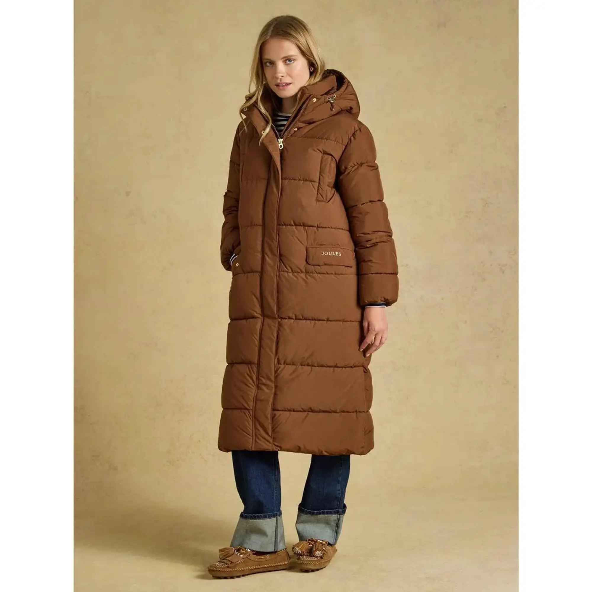 Product image 2 of 6 of Joules Women's Matchday Longline Oversized Showerproof Coat - Toffee Brown