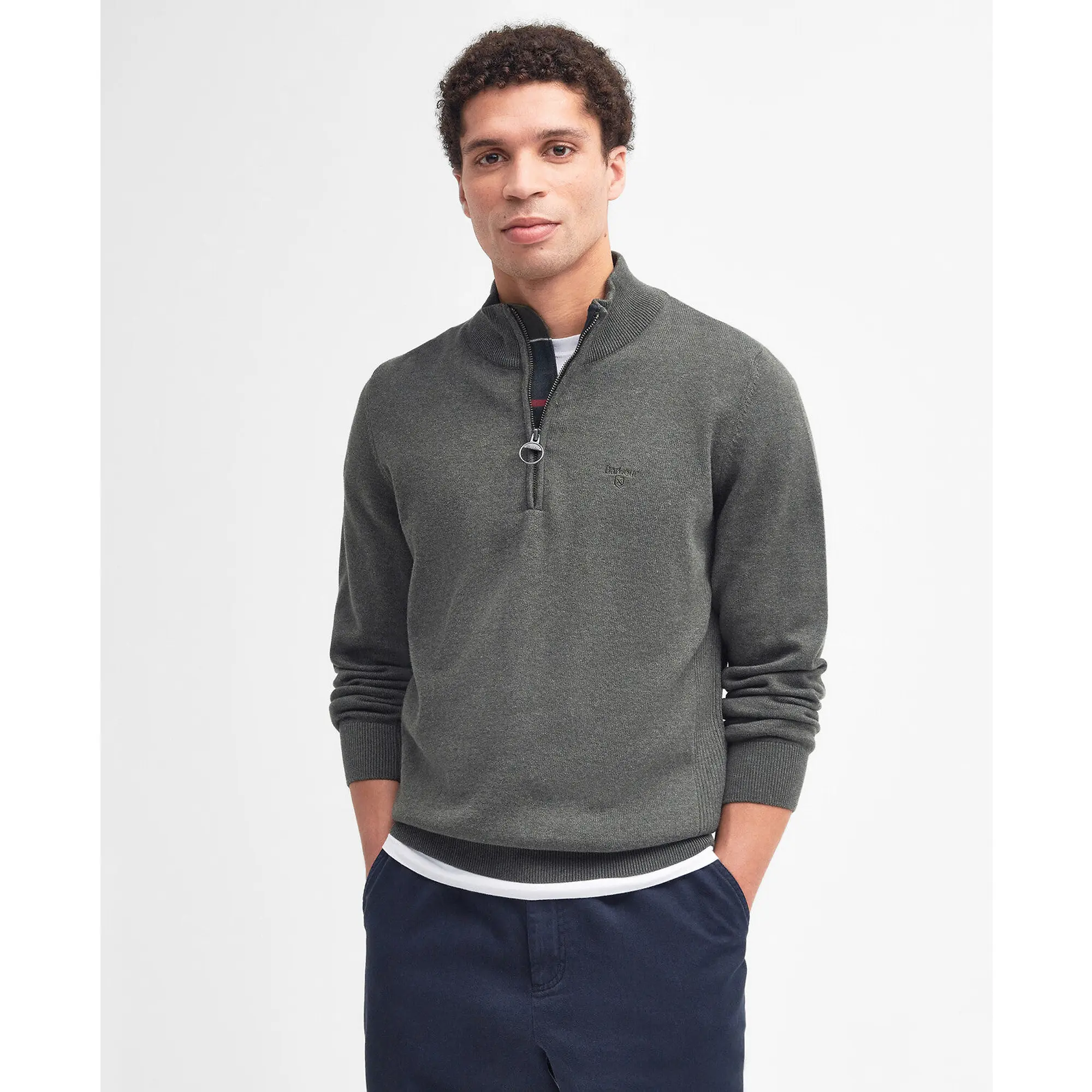 Product image 2 of 6 of Barbour Men's Cotton Quarter-Zip Jumper - Olive Marl