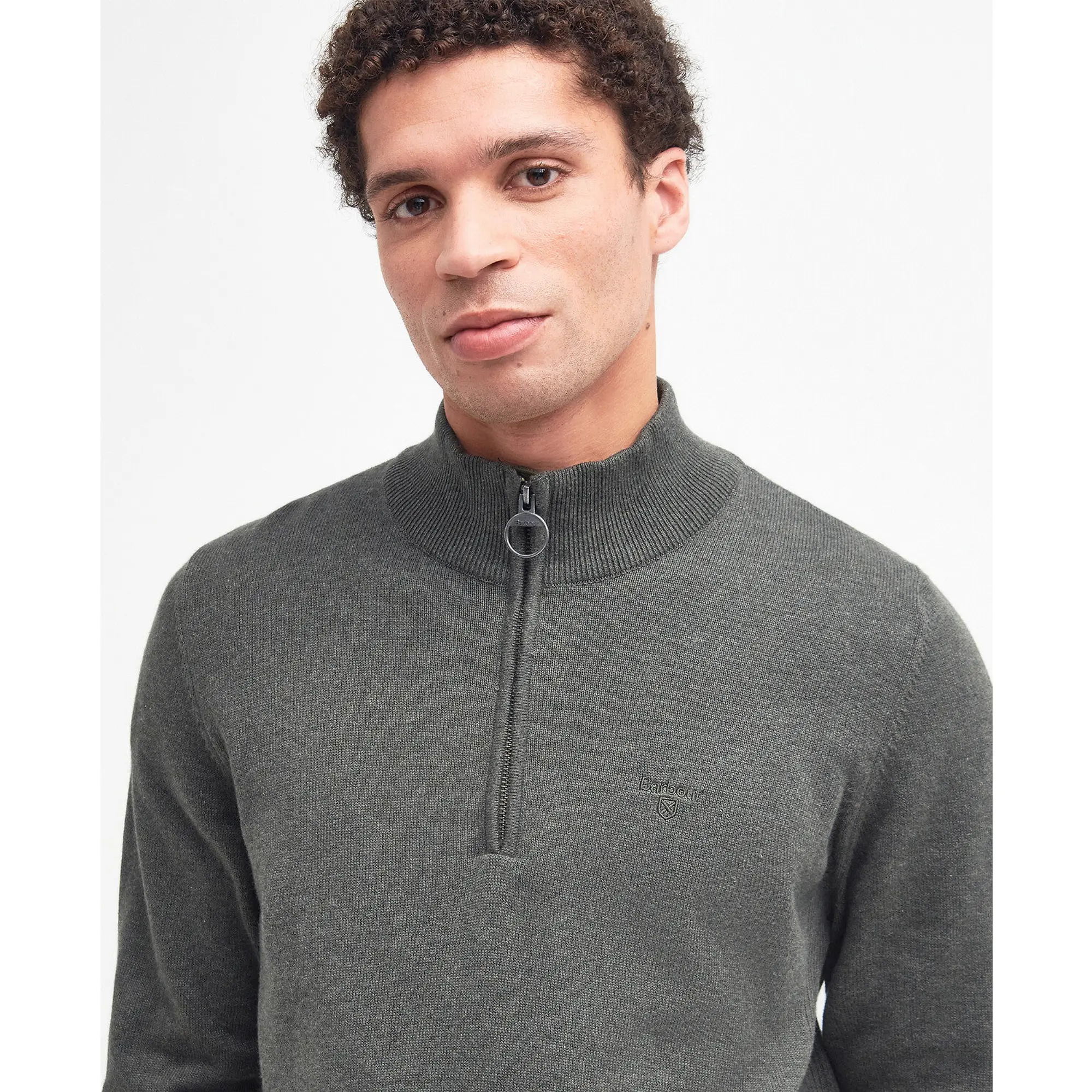 Product image 6 of 6 of Barbour Men's Cotton Quarter-Zip Jumper - Olive Marl