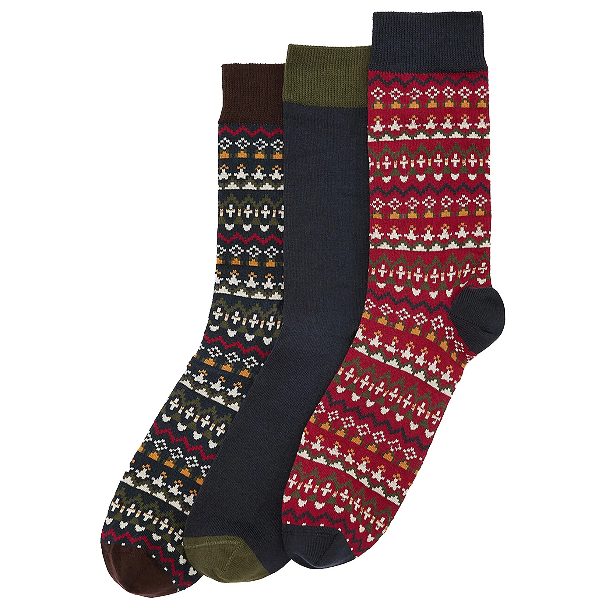 Product image 1 of 4 of Barbour Men's Marlow Fair Isle 3 Pack Sock Gift Box - Olive