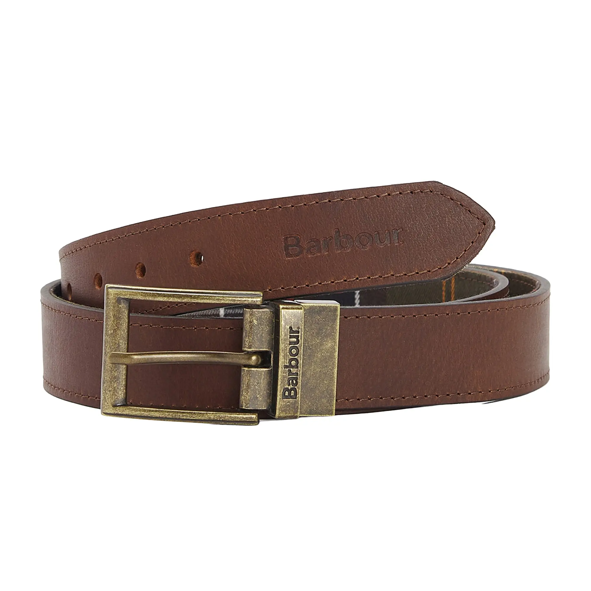 Product image 1 of 4 of Barbour Men's Reversible Tartan Leather Belt - Classic Tartan / Brown