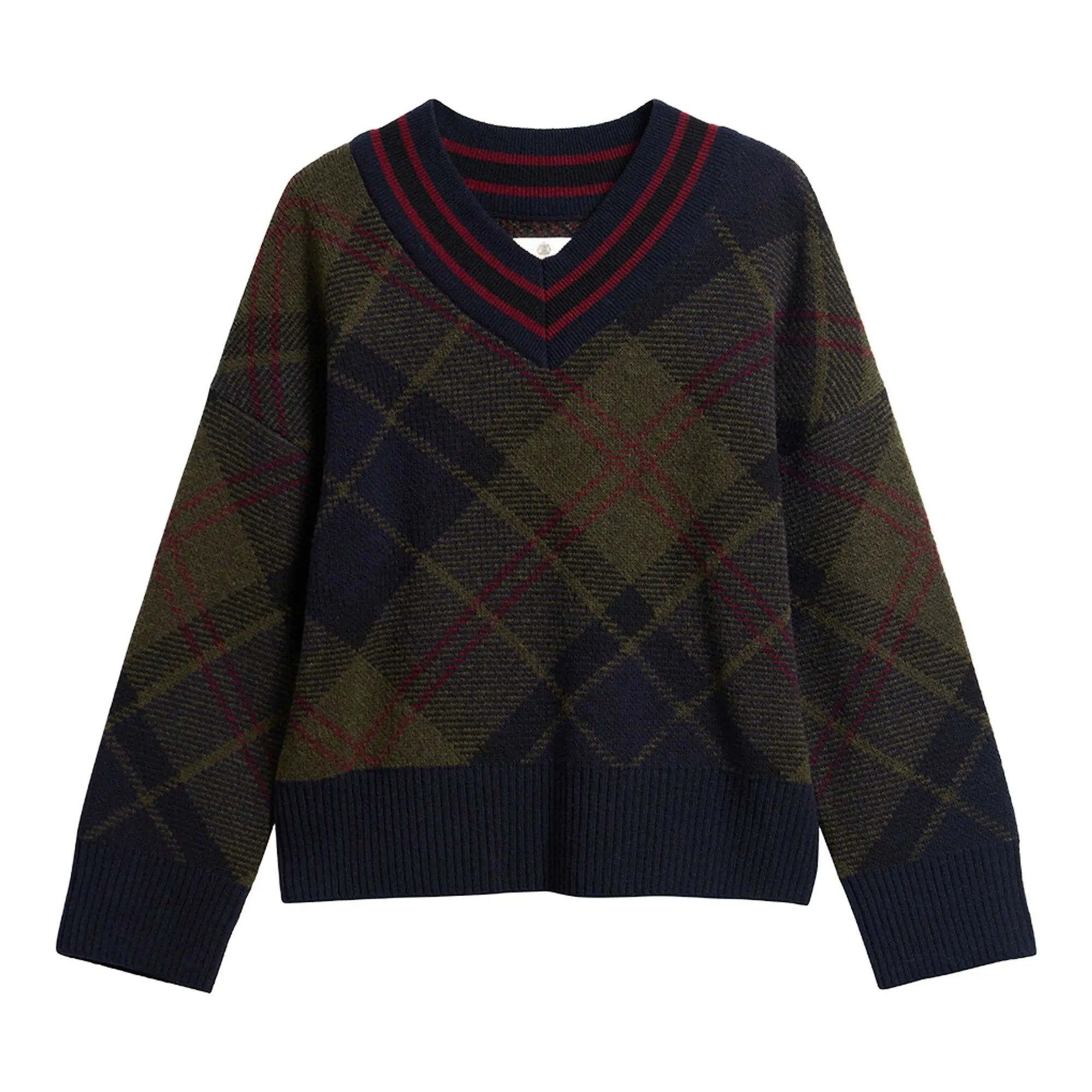 Product image 1 of 6 of Barbour Women's Shae V-Neck Tartan Wool Jumper - Shadow Classic Tartan