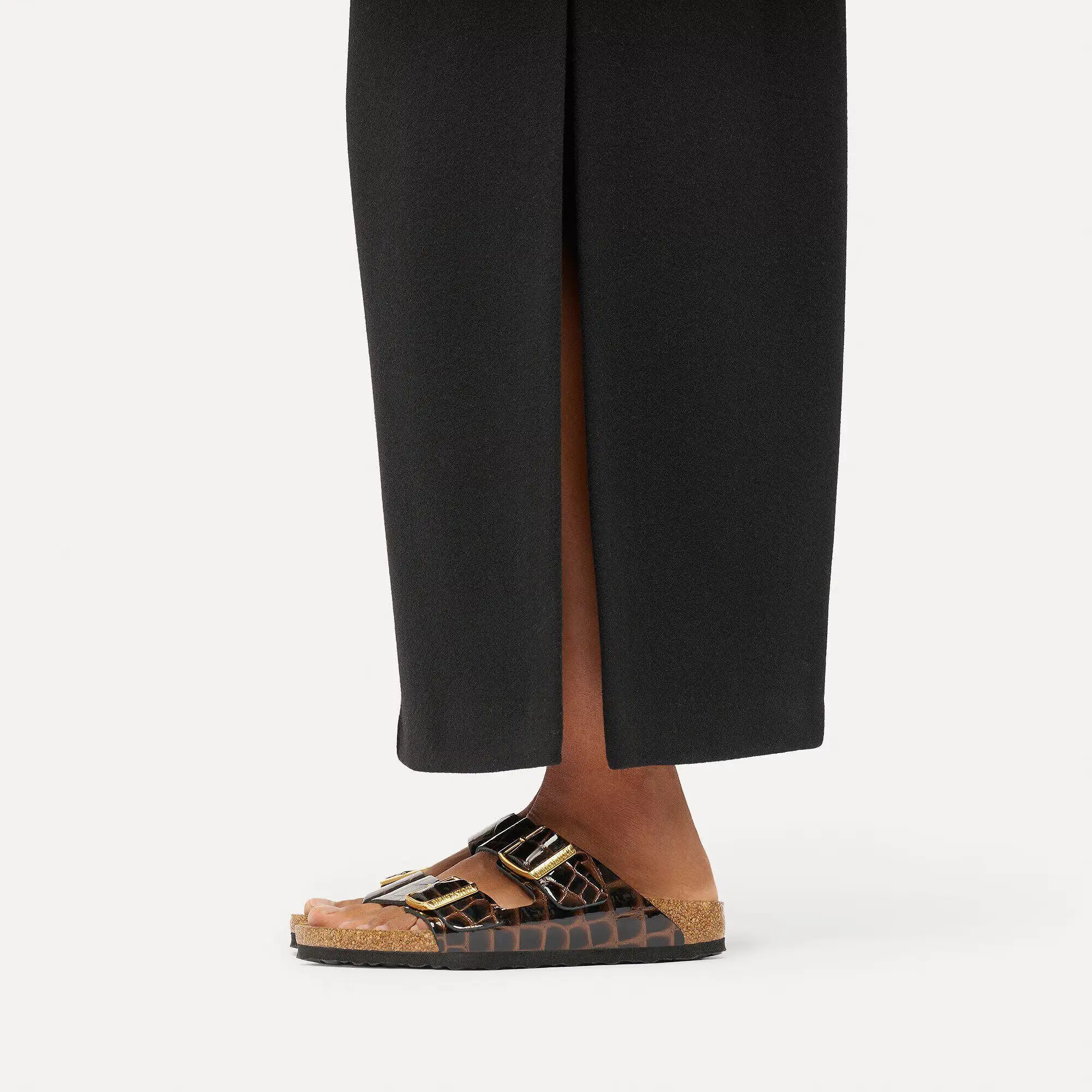 Product image 2 of 8 of Birkenstock Women's Arizona Natural Leather Narrow Sandals - Emboss Croc Leather Black / Brown