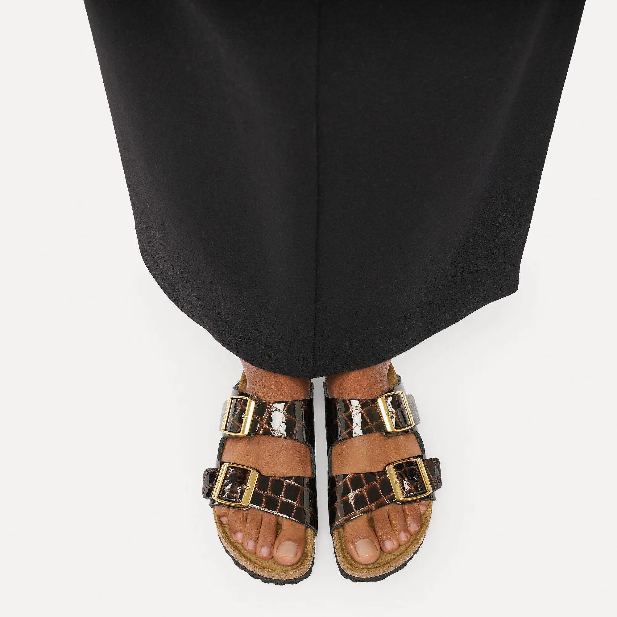 Product image 3 of 8 of Birkenstock Women's Arizona Natural Leather Narrow Sandals - Emboss Croc Leather Black / Brown