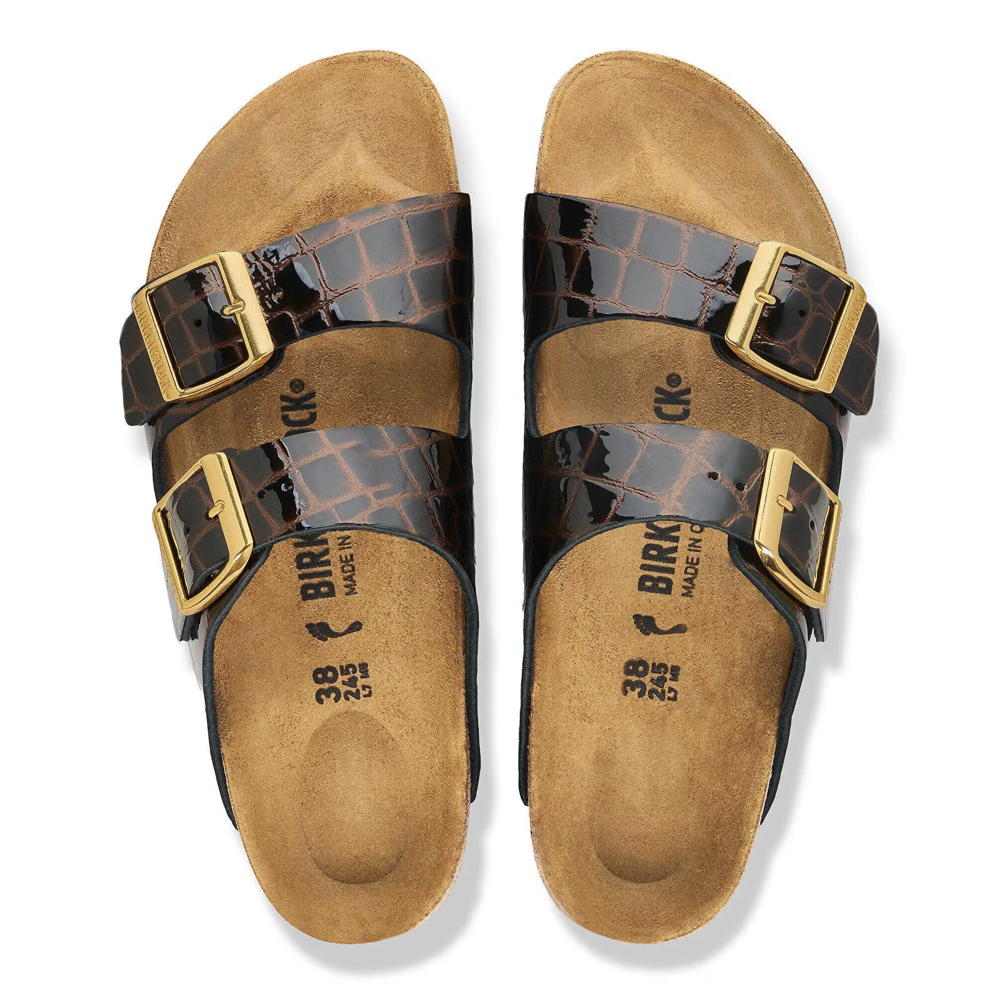 Product image 4 of 8 of Birkenstock Women's Arizona Natural Leather Narrow Sandals - Emboss Croc Leather Black / Brown