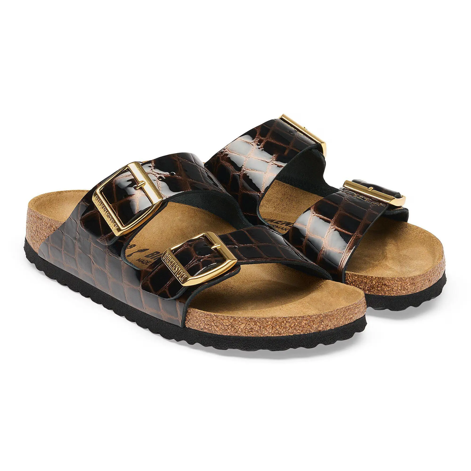 Product image 6 of 8 of Birkenstock Women's Arizona Natural Leather Narrow Sandals - Emboss Croc Leather Black / Brown