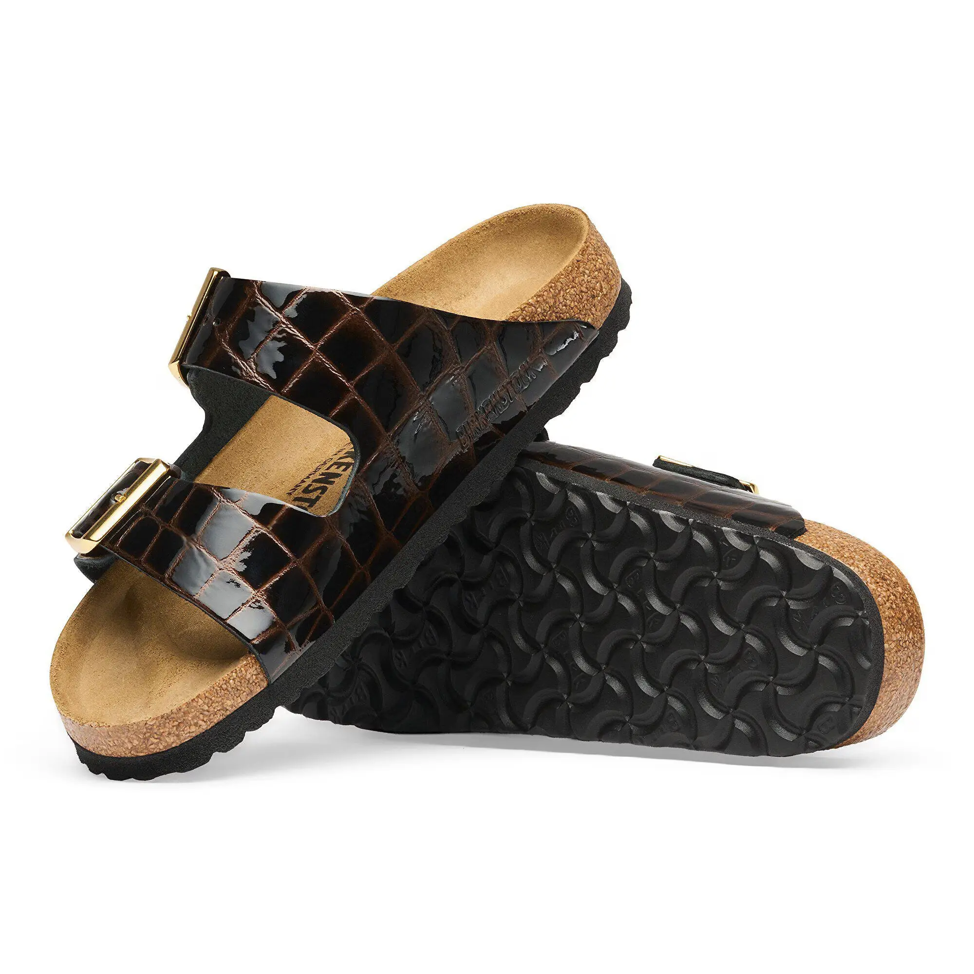 Product image 8 of 8 of Birkenstock Women's Arizona Natural Leather Narrow Sandals - Emboss Croc Leather Black / Brown