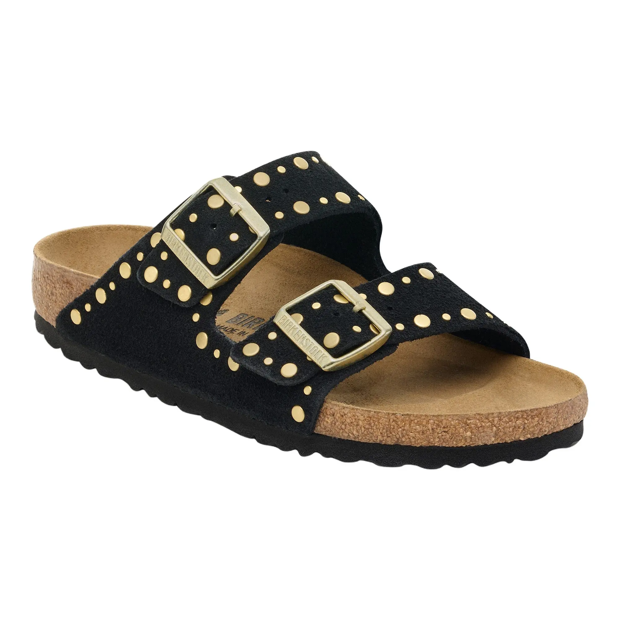 Product image 1 of 8 of Birkenstock Women's Arizona Rivet Suede Leather Narrow Sandals - Black