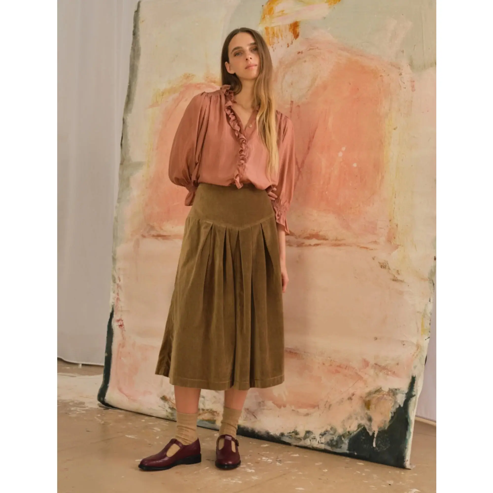 Product image 2 of 8 of Penelope Chilvers Women's Lancaster Cotton Velvet Skirt - Tan