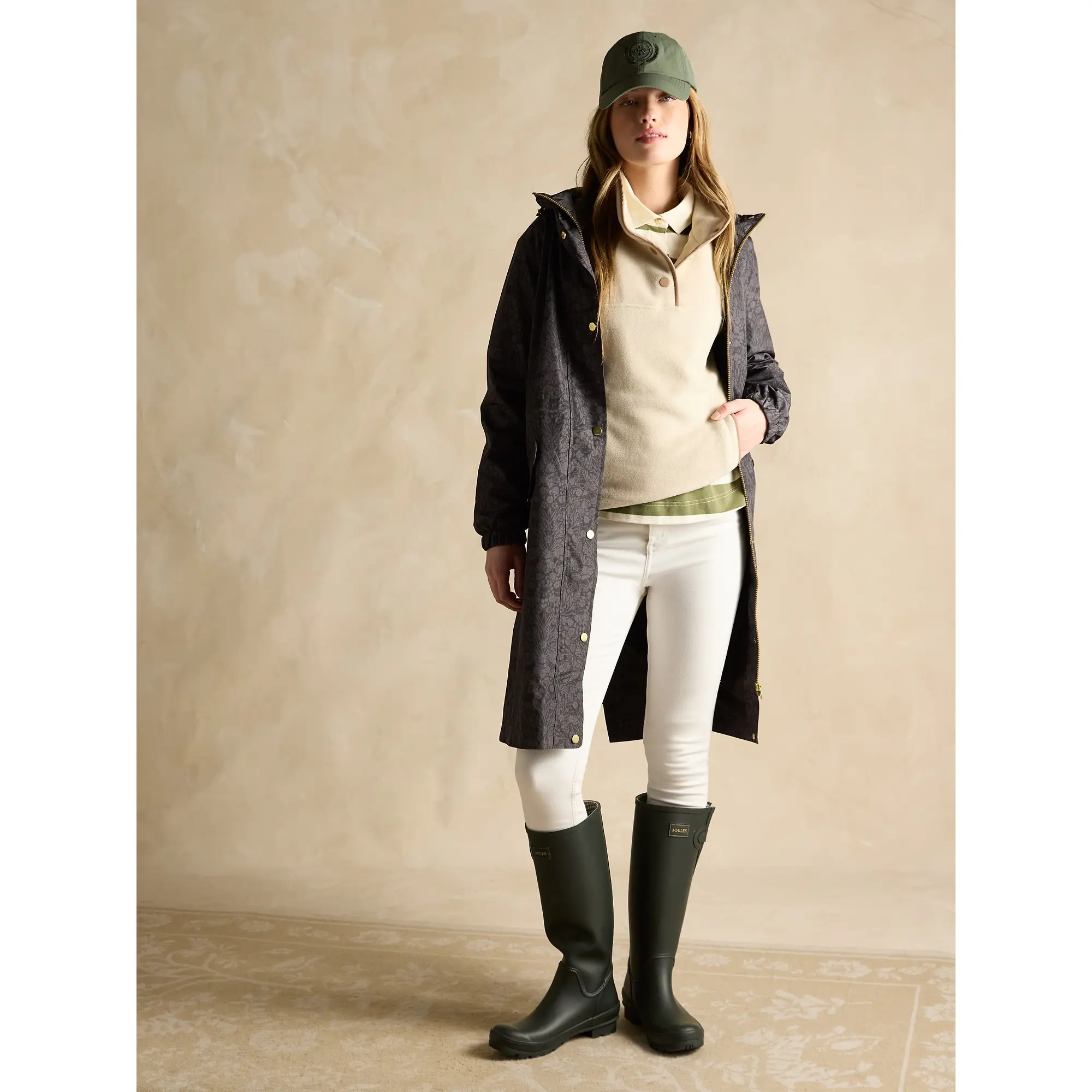 Product image 4 of 8 of Joules Women's Holkham Waterproof Packable Raincoat - Black Floral