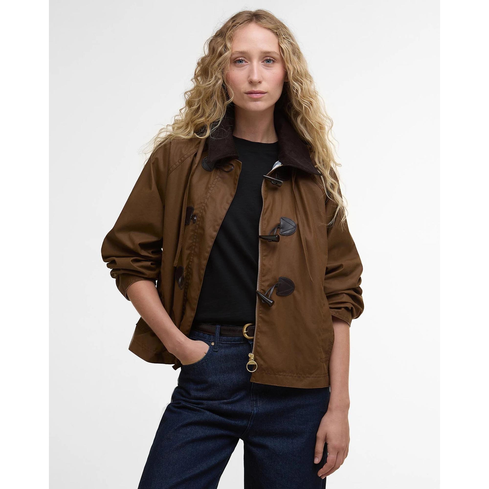Barbour Women's Myra Waxed Duffle Coat - Bark/Hessian Tartan