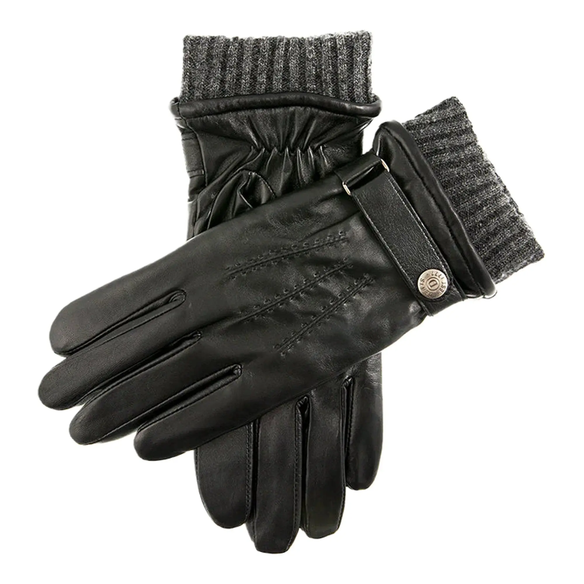 Product image 1 of 7 of Dents Men's Henley Touchscreen Three-Point Wool Blend-Lined Leather Gloves - Black