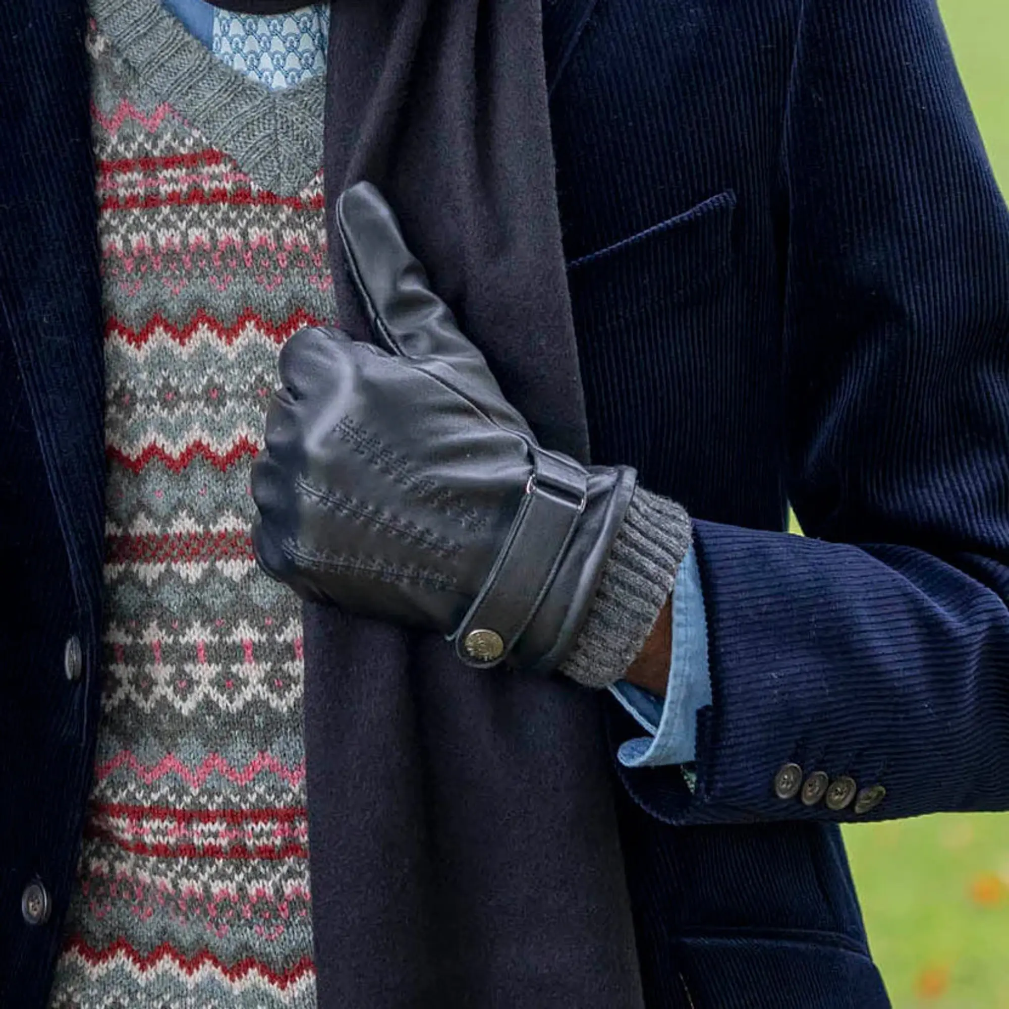 Product image 3 of 7 of Dents Men's Henley Touchscreen Three-Point Wool Blend-Lined Leather Gloves - Black