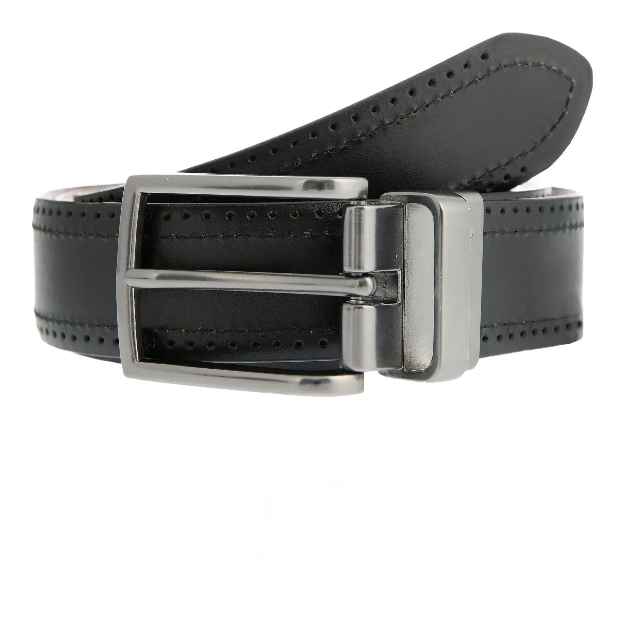 Product image 1 of 9 of Dents Men's Reversible Leather Belt With Gunmetal Buckle and Brogue Detail - Black/Tan