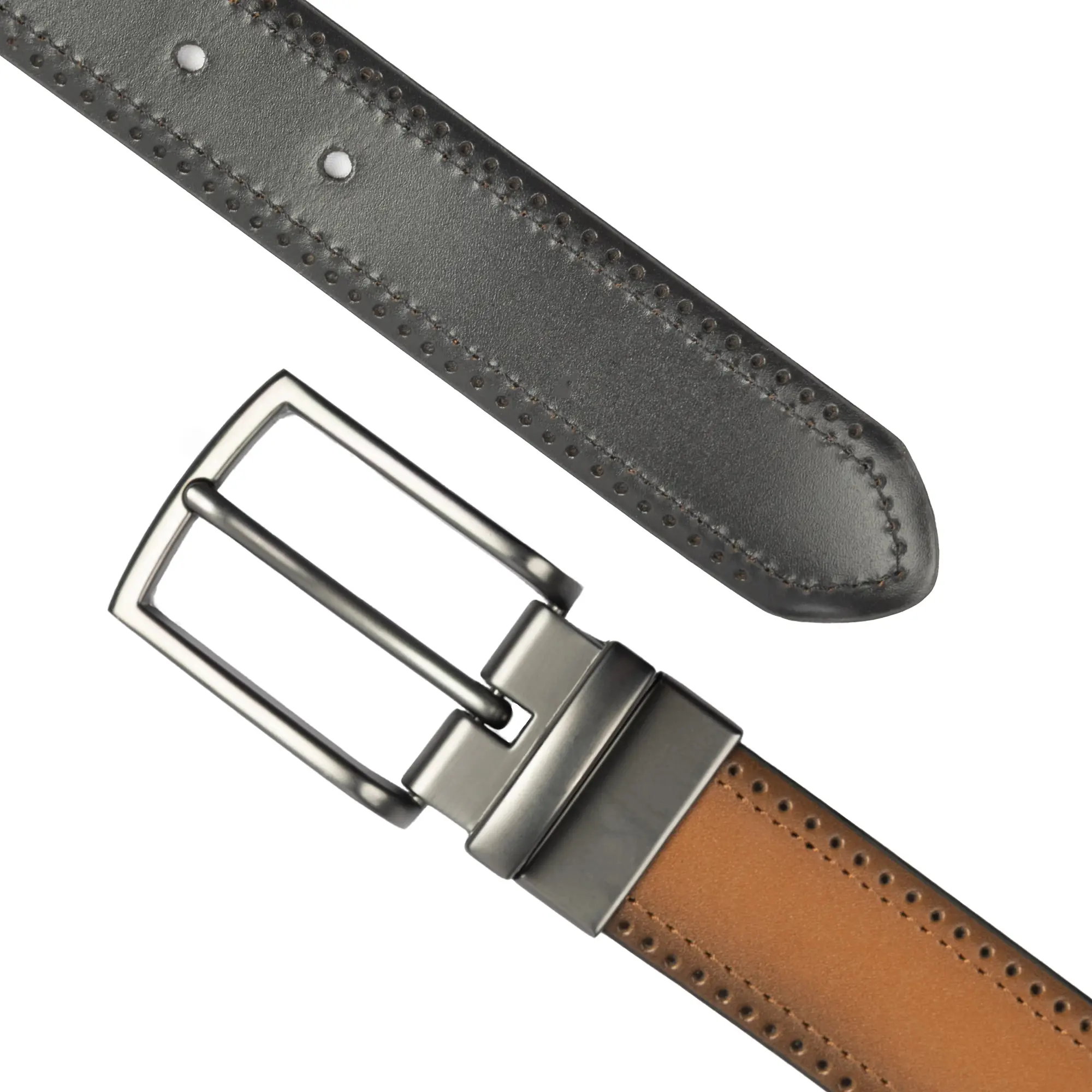Product image 2 of 9 of Dents Men's Reversible Leather Belt With Gunmetal Buckle and Brogue Detail - Black/Tan