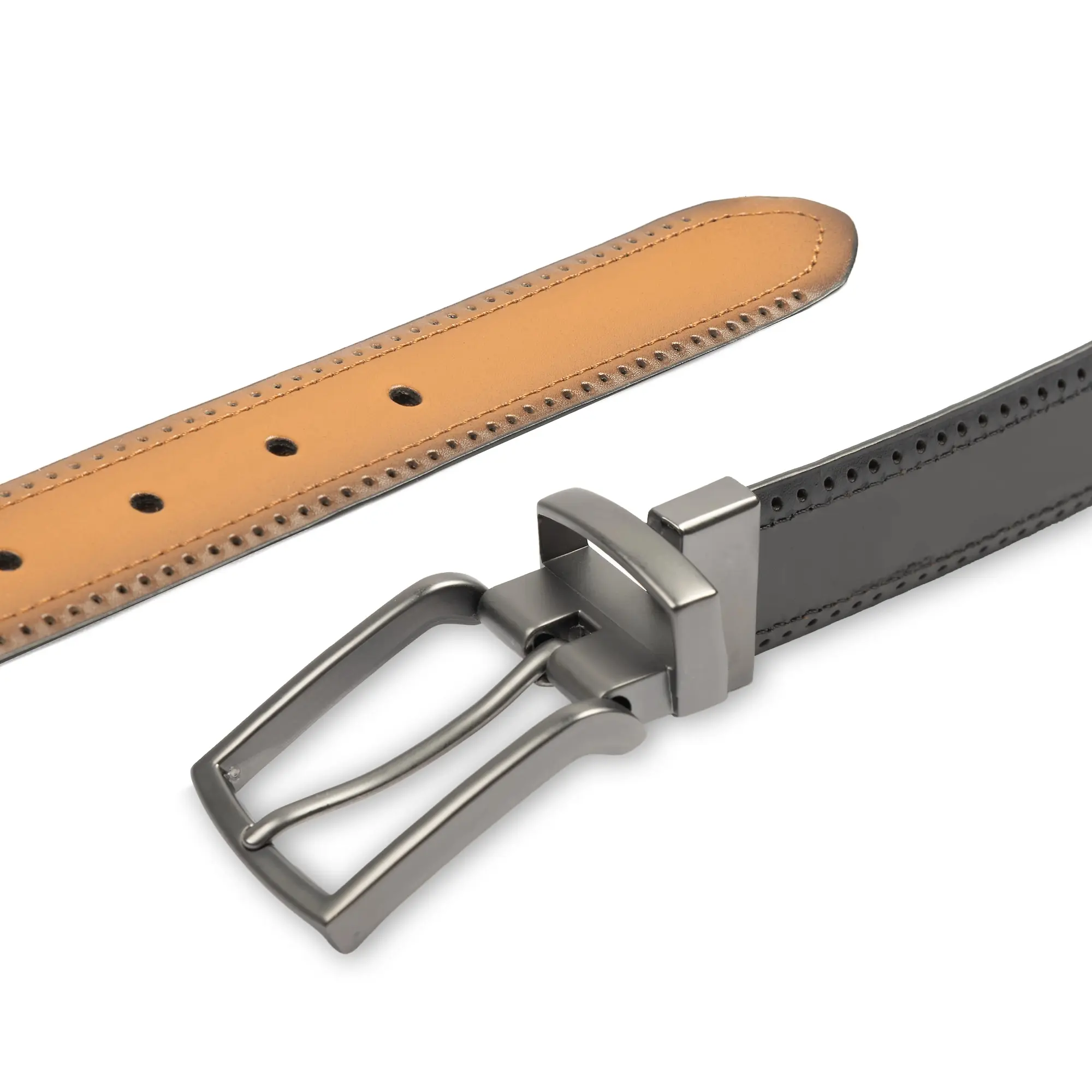 Product image 4 of 9 of Dents Men's Reversible Leather Belt With Gunmetal Buckle and Brogue Detail - Black/Tan