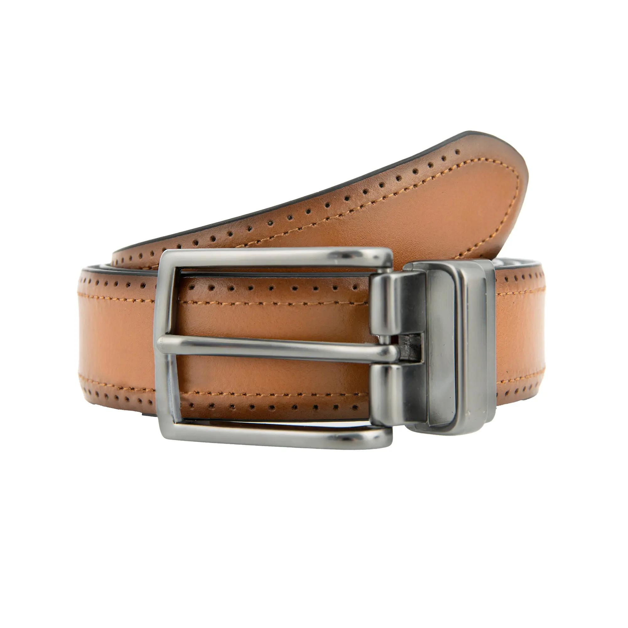 Product image 5 of 9 of Dents Men's Reversible Leather Belt With Gunmetal Buckle and Brogue Detail - Black/Tan