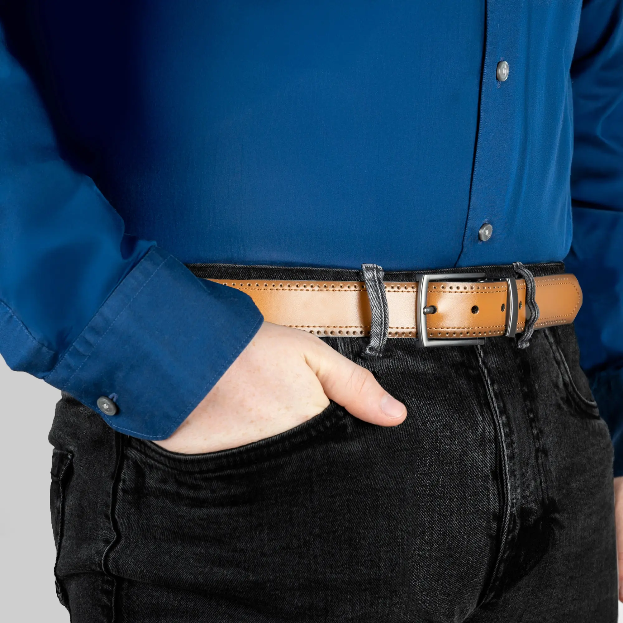Product image 9 of 9 of Dents Men's Reversible Leather Belt With Gunmetal Buckle and Brogue Detail - Black/Tan