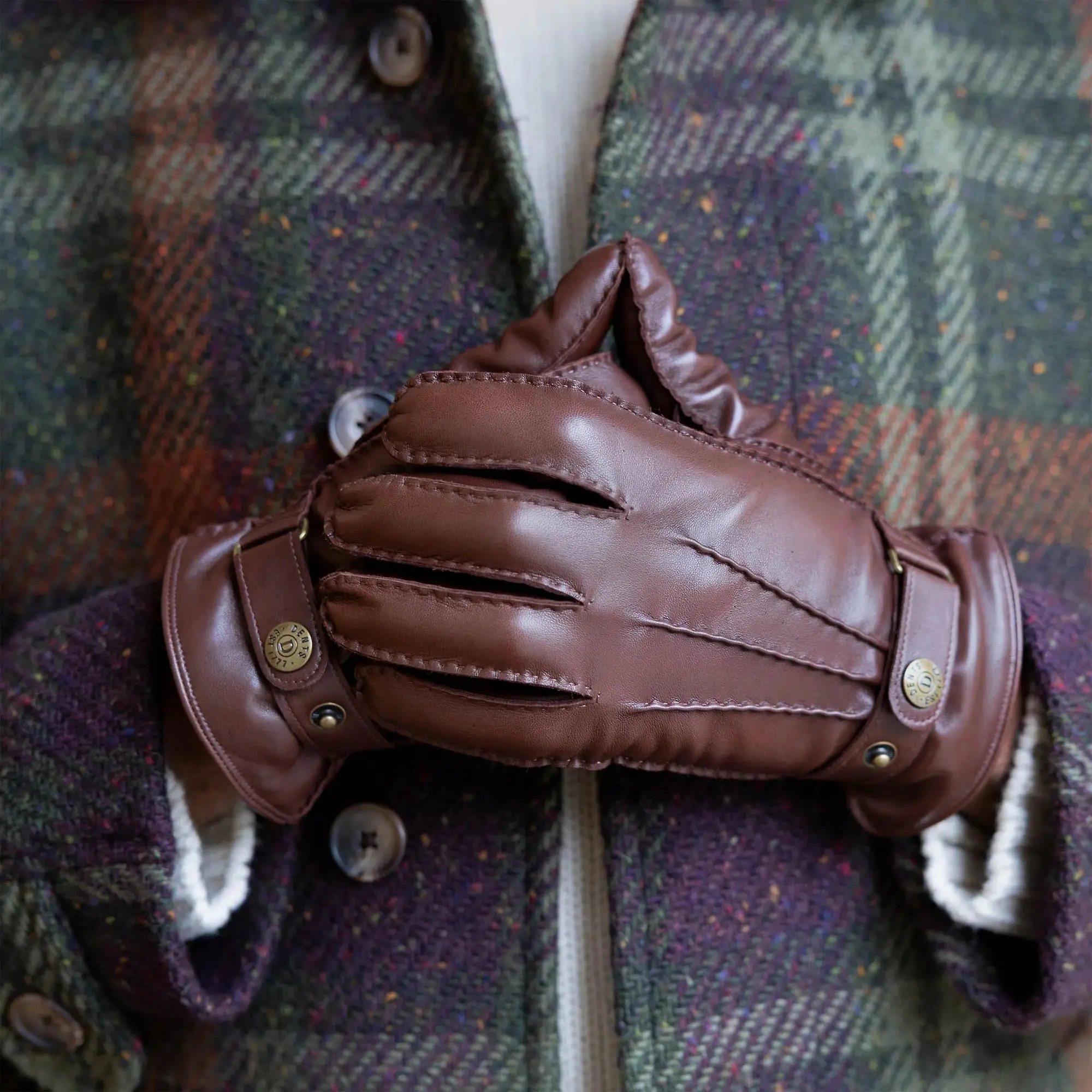 Product image 3 of 12 of Dents Men's Tetbury Handsewn Three-Point Wool and Cashmere Blend-Lined Leather Gloves - Chestnut