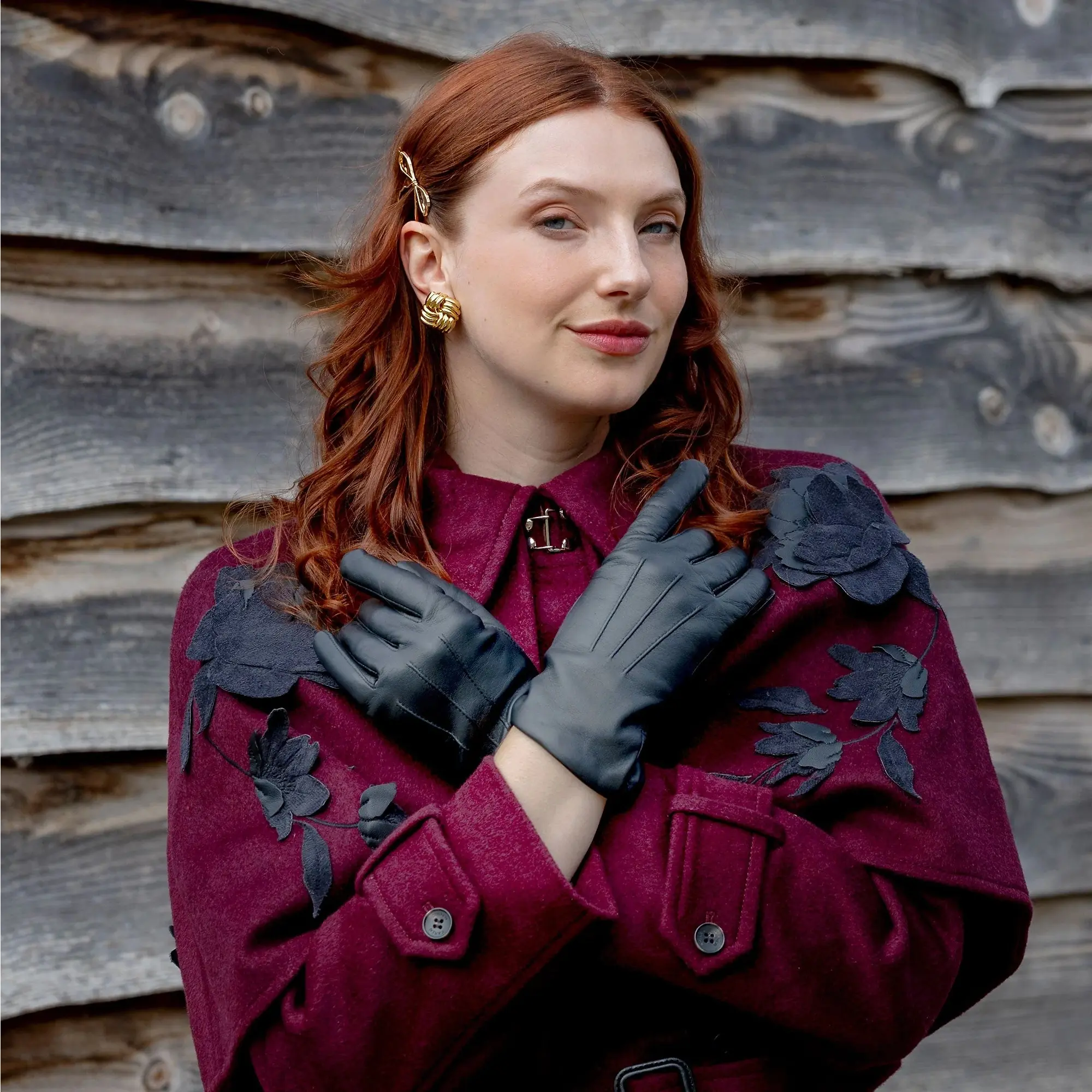 Product image 3 of 12 of Dents Women's Emma Three-Point Lined Leather Gloves - Black