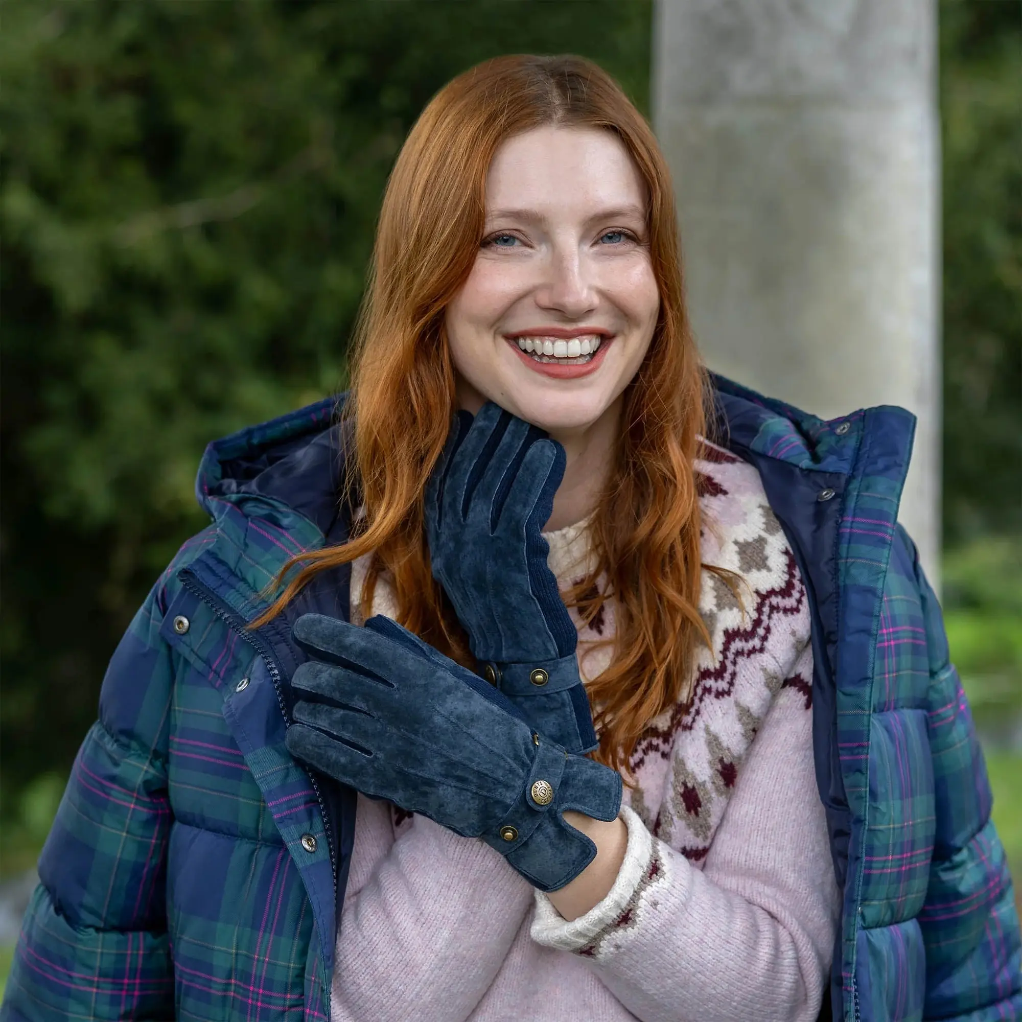 Product image 2 of 12 of Dents Women's Laura Three-Point Fleece-Lined Suede Gloves - Navy