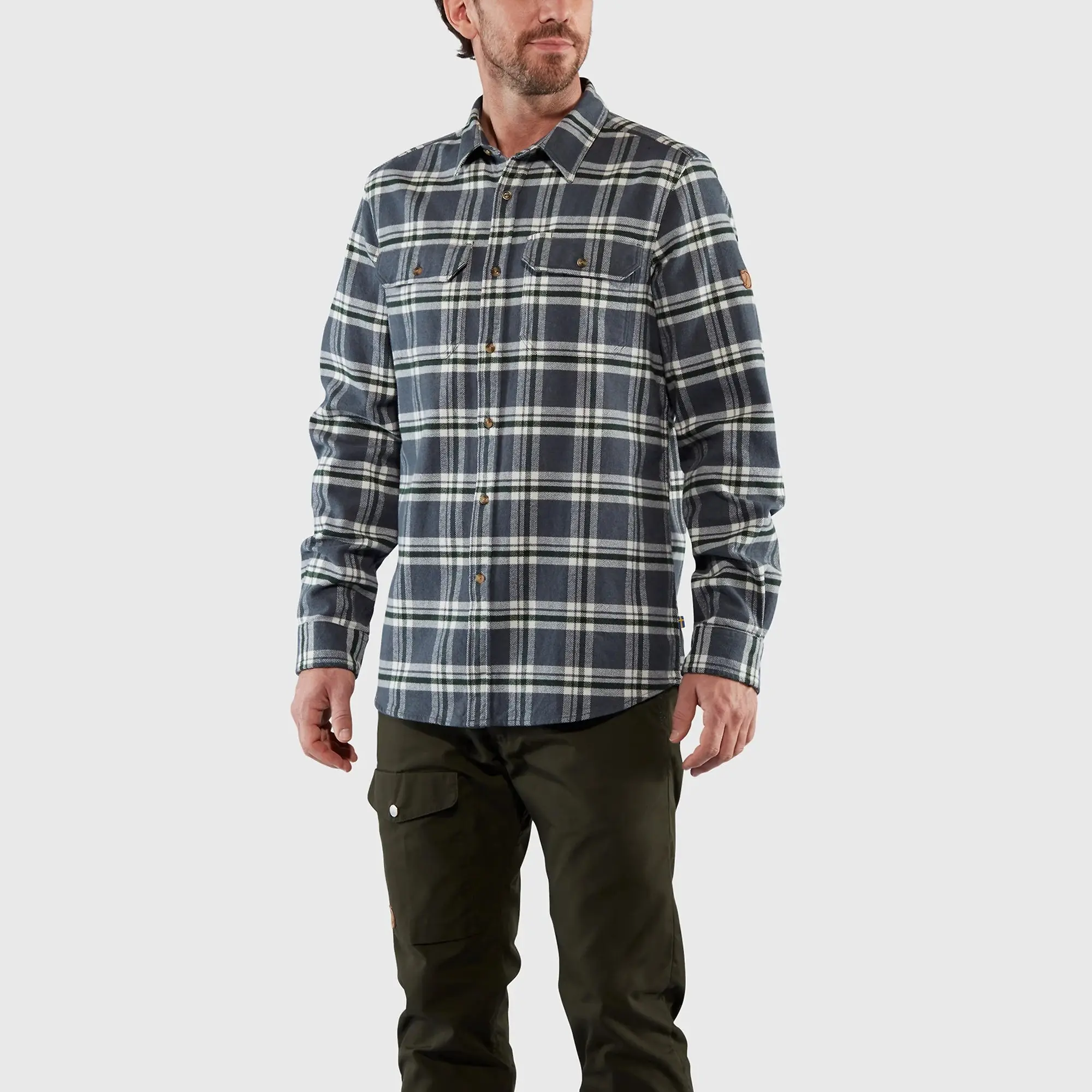 Product image 3 of 6 of Fjällräven Men's Övik Heavy Flannel Shirt - Wood Brown-Dark Navy