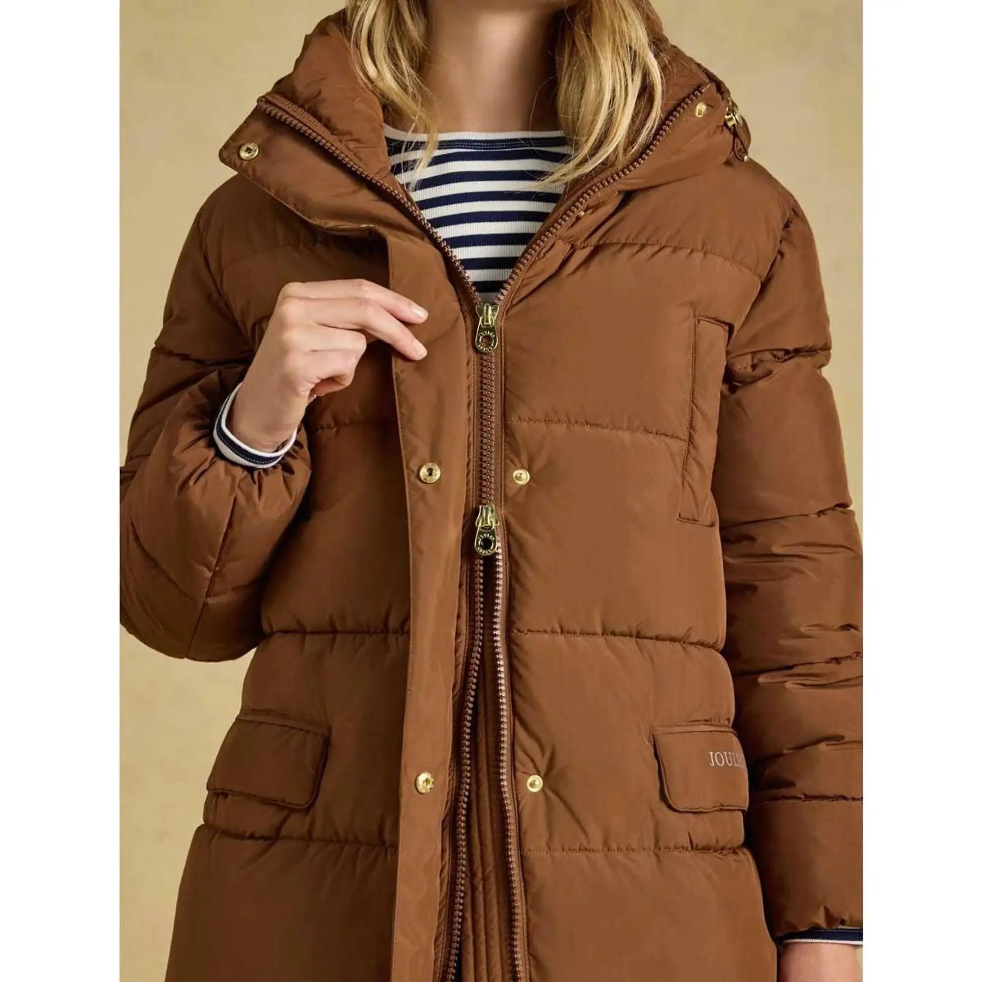 Product image 4 of 6 of Joules Women's Matchday Longline Oversized Showerproof Coat - Toffee Brown